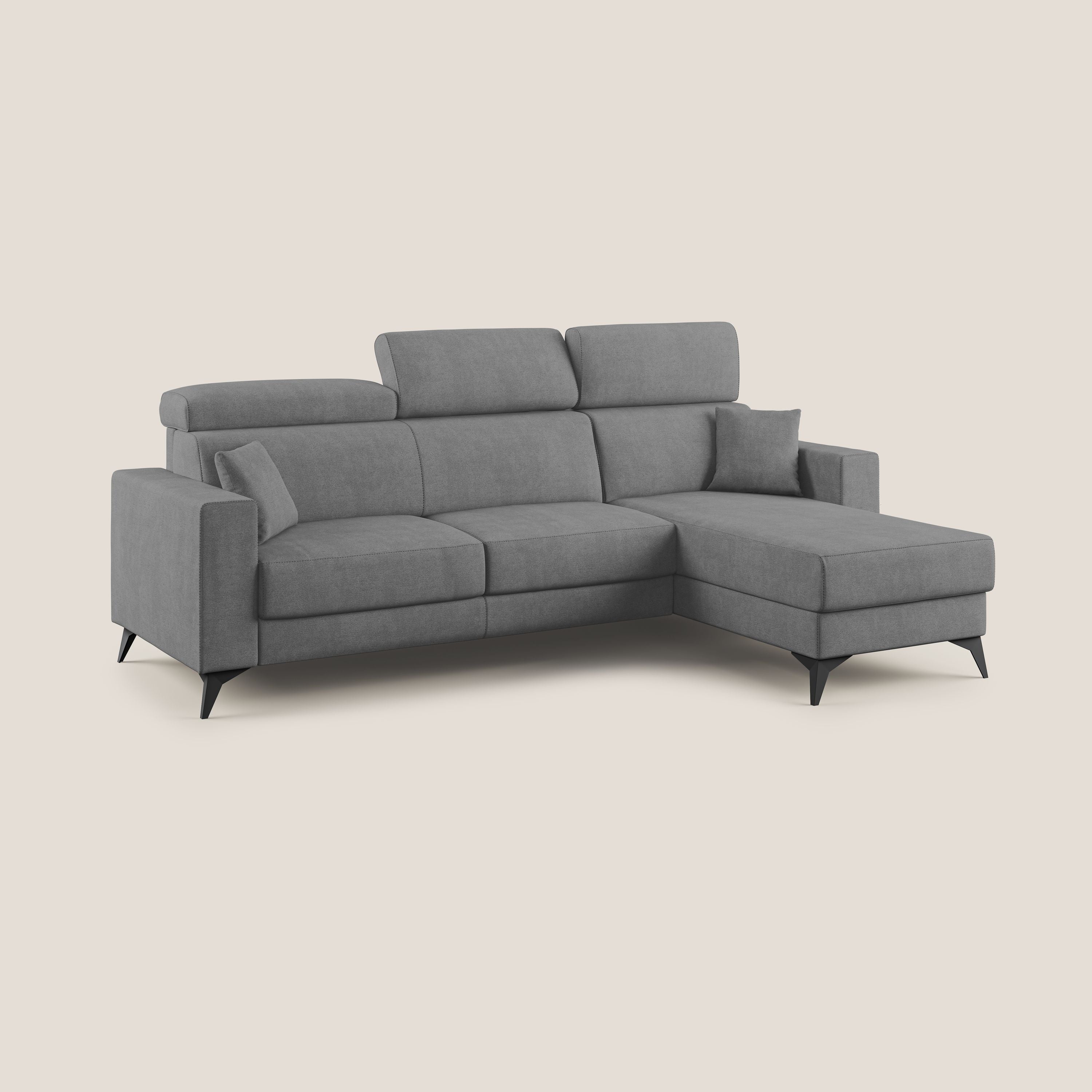 Pegaso divano letto angolare con poggiatesta reclinabili e rivestimento impermeabile T02 grigio - divani.store