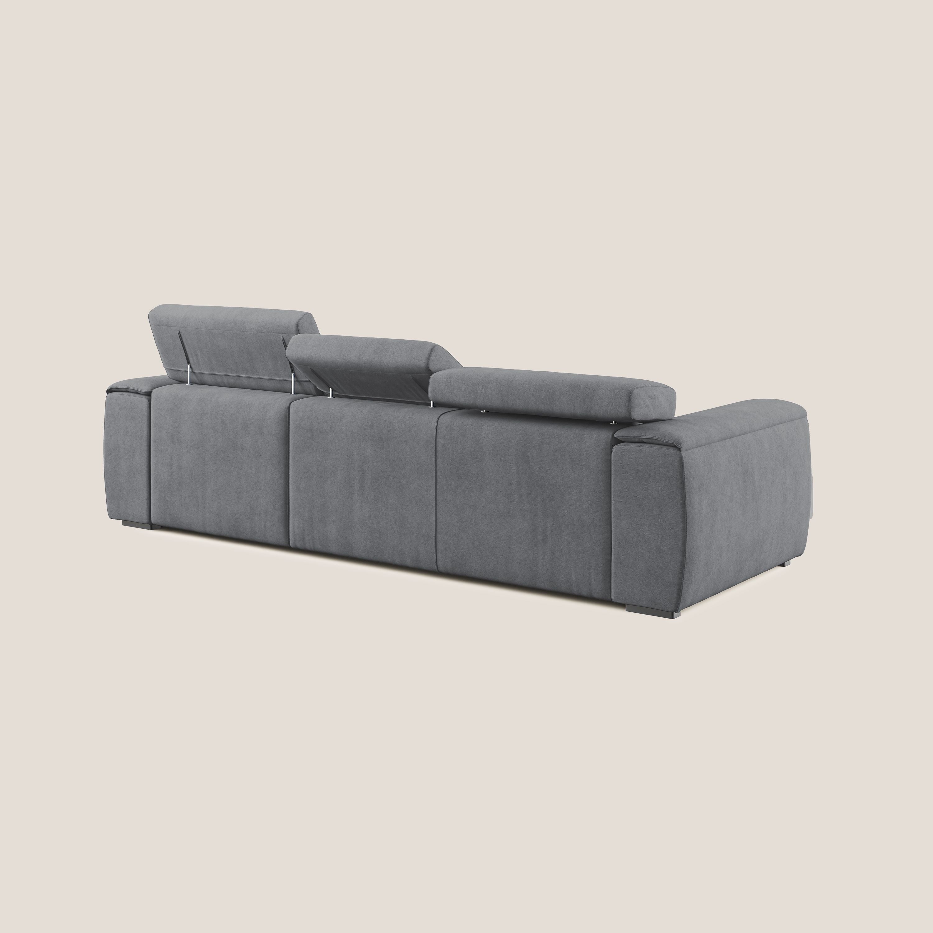 Zeno Divano angolare con pouf estraibile poggiapiedi in tessuto morbido impermeabile T02 grigio - divani.store