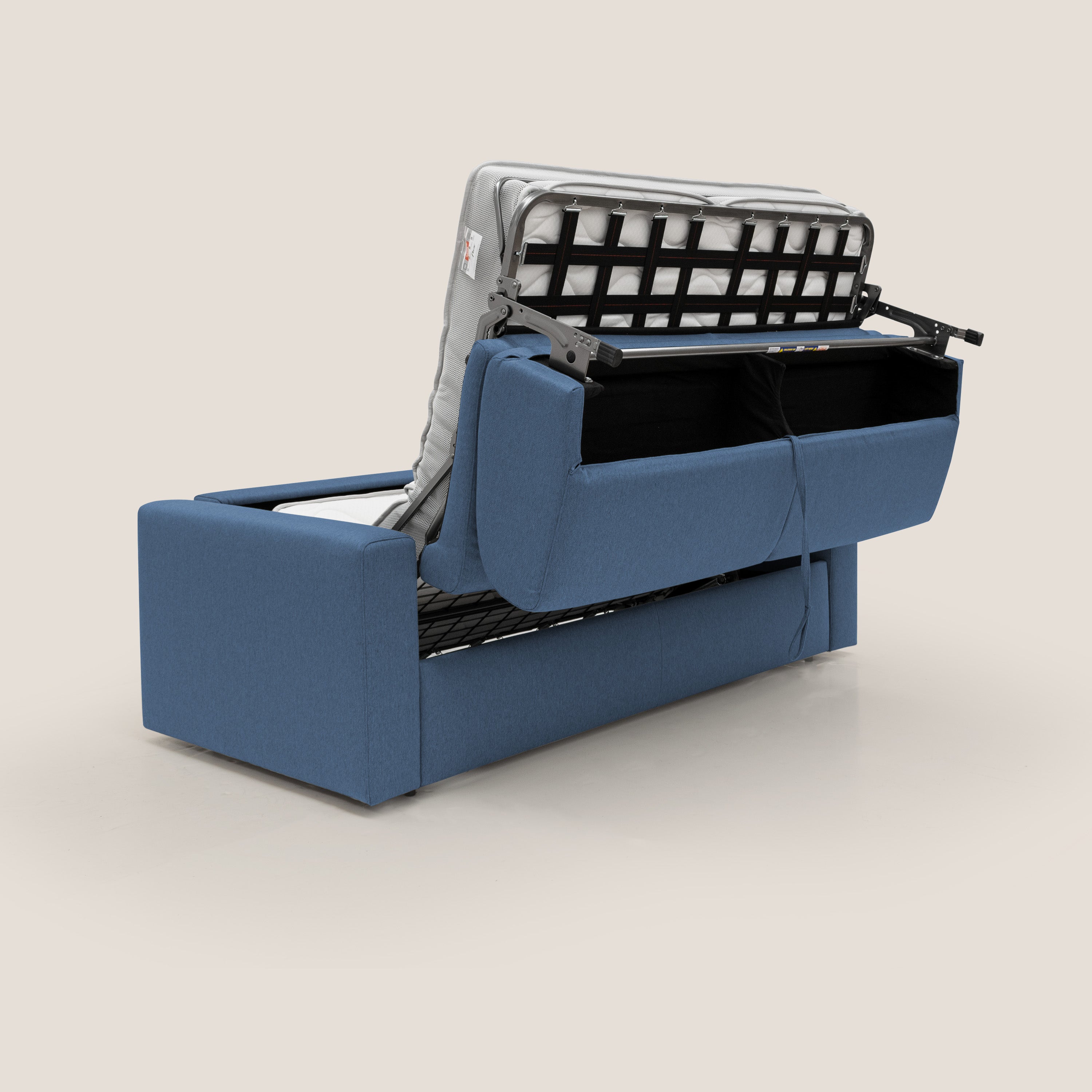 Kansas Divano letto matrimoniale alto 20 cm in tessuto impermeabile misto cotone T13 blu - divani.store