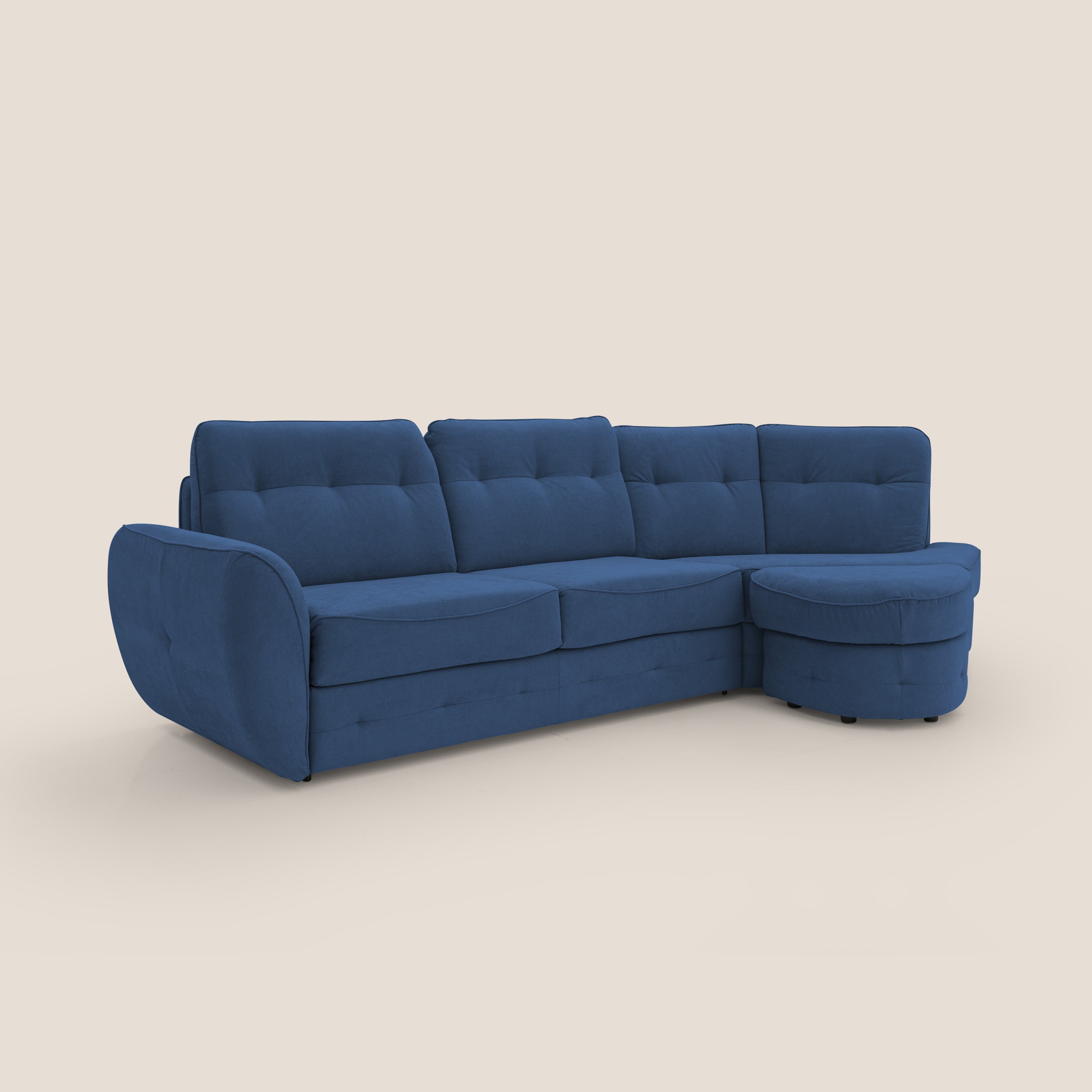 Zeus divano letto angolare con materasso H18 cm pouf mobile in tessuto impermeabile T02 - divani.store