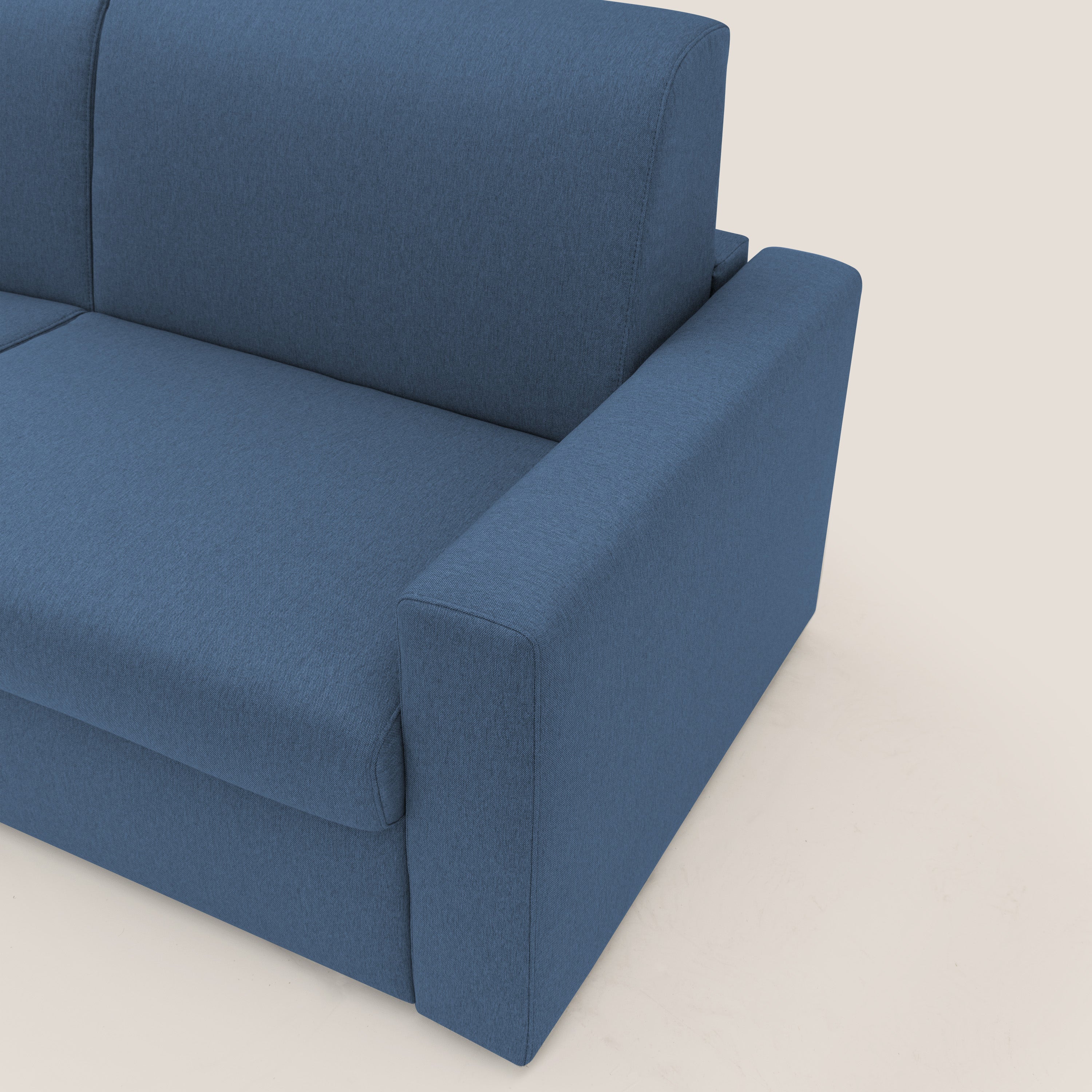 Kansas Divano letto matrimoniale alto 20 cm in tessuto impermeabile misto cotone T13 blu - divani.store