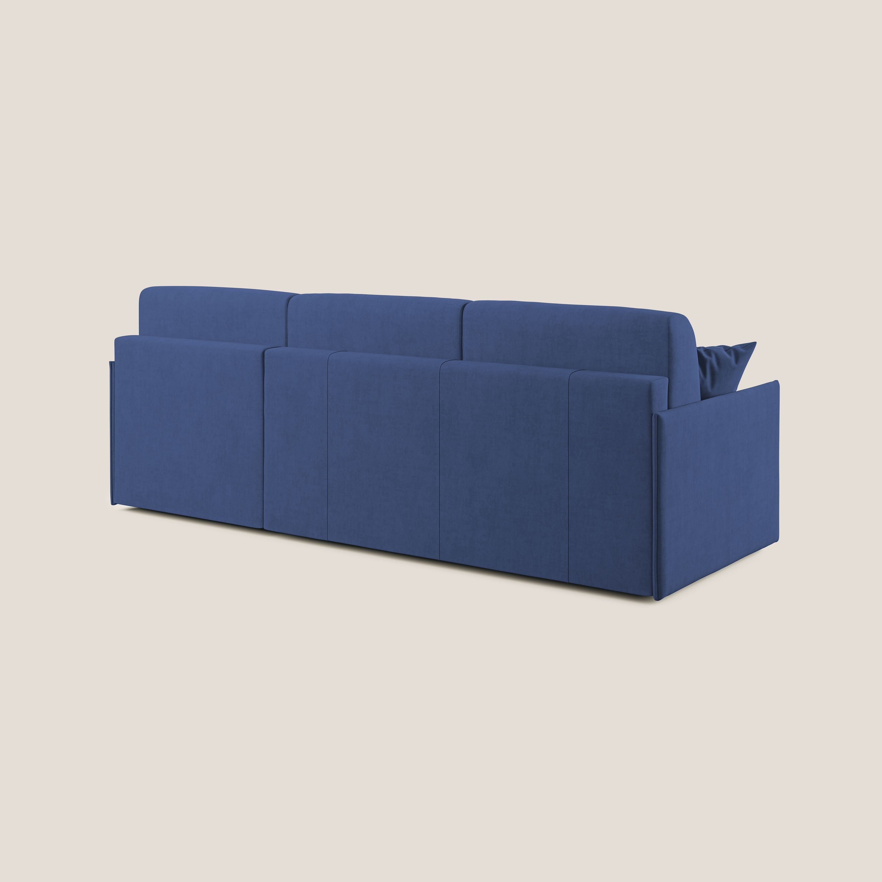 Evans Divano letto angolare con penisola in morbido tessuto impermeabile T02 blu - divani.store