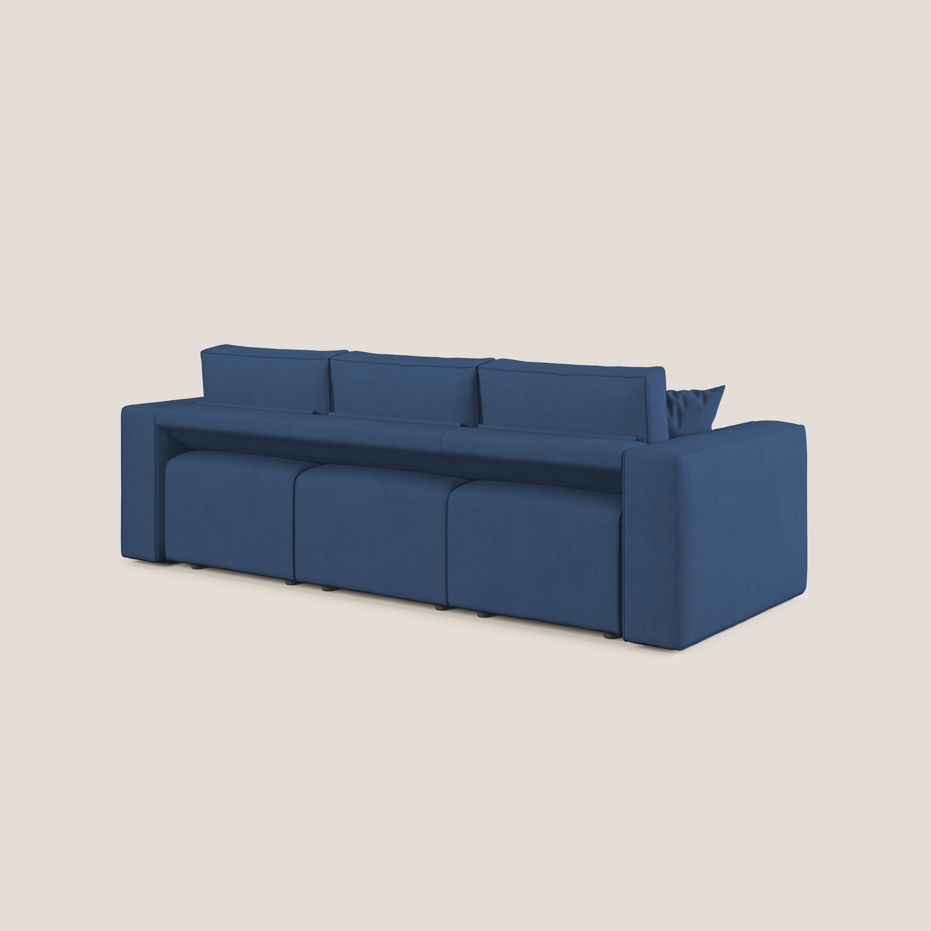 Morfeo divano con 3 sedute estraibili in morbido tessuto impermeabile T02 blu - divani.store