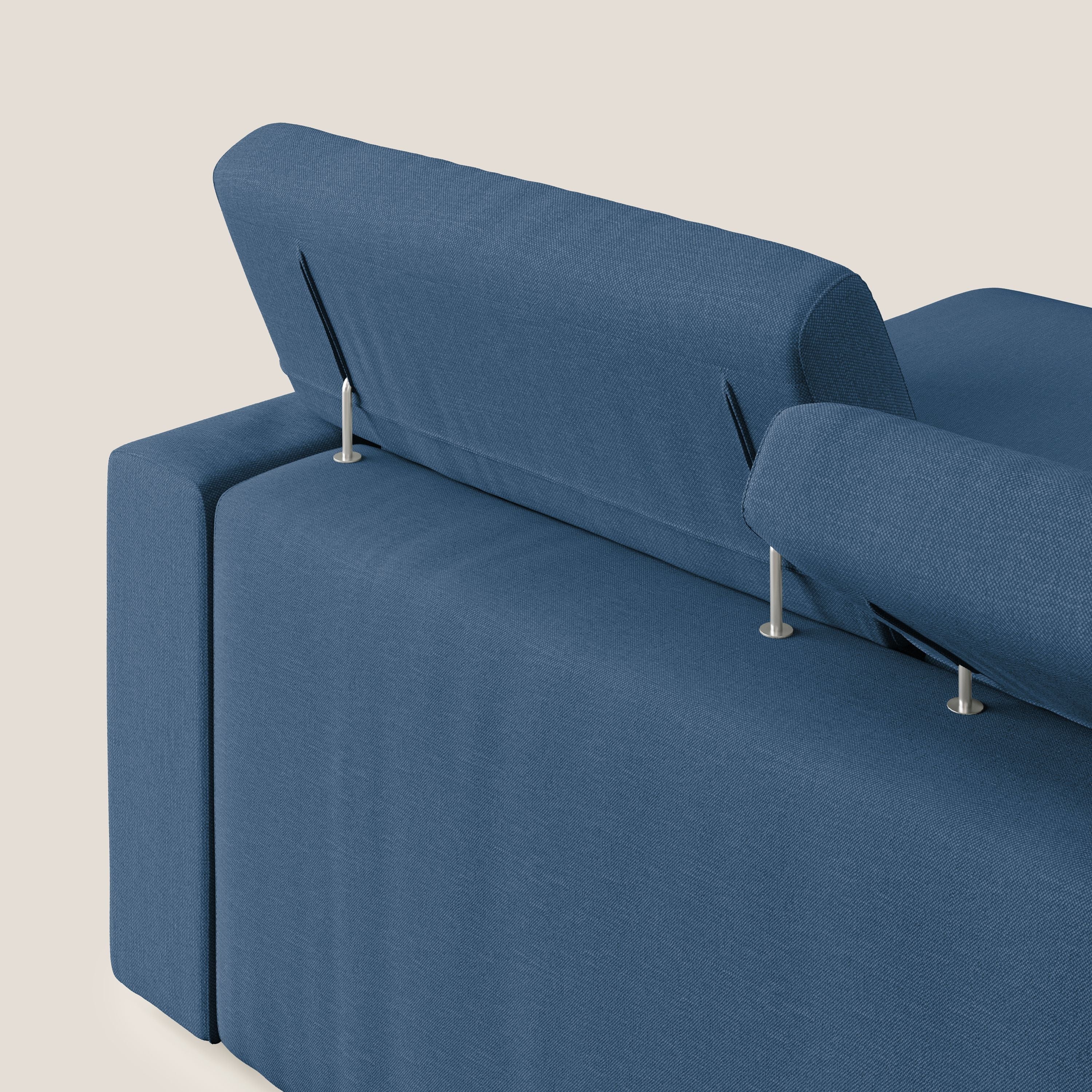 Dylan divano angolare con pouf estraibile poggiapiedi in tessuto simil cotone impermeabile T13 blu - divani.store