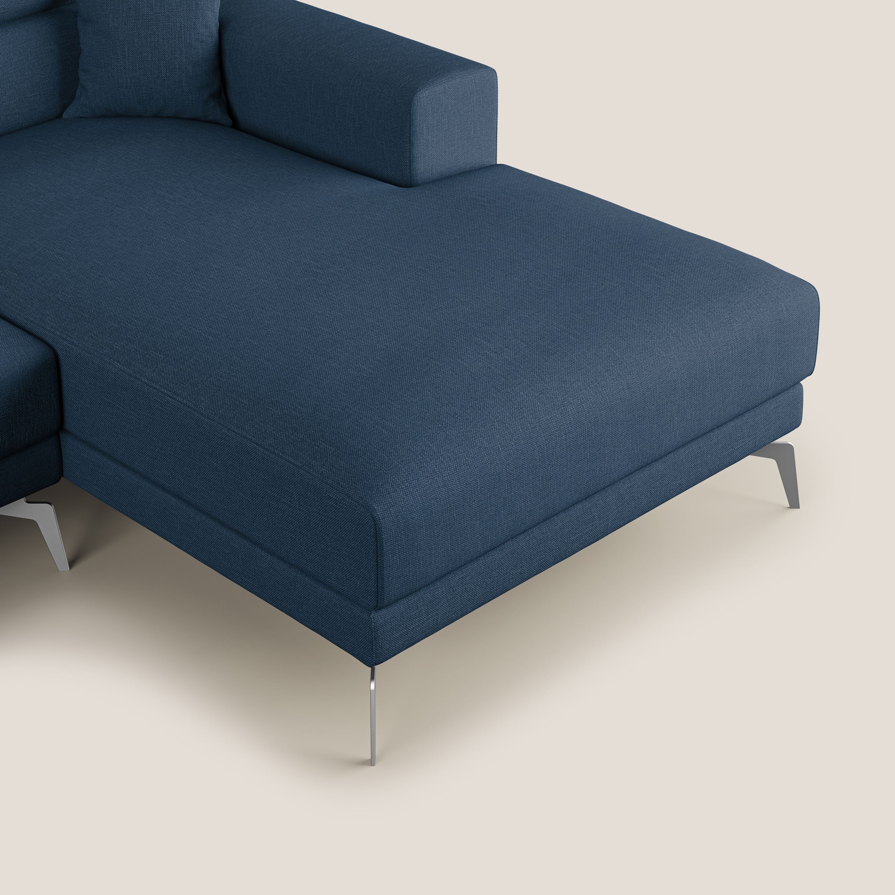 Blade Divano moderno angolare con poggiatesta reclinabili in tessuto impermeabile simil-cotone T13 blu - divani.store