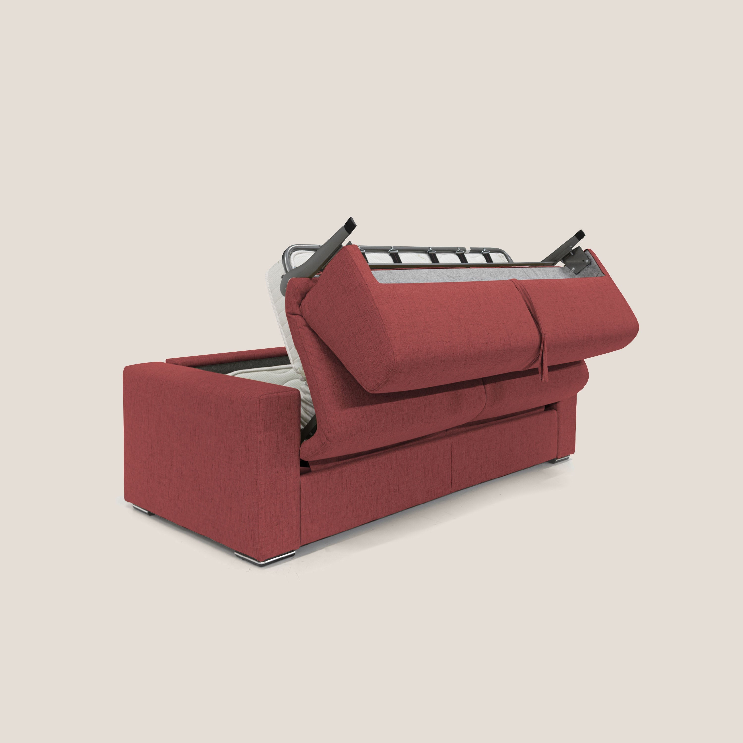 Nixon Divano letto matrimoniale con materasso 20 cm in tessuto impermeabile T03 rosso - divani.store
