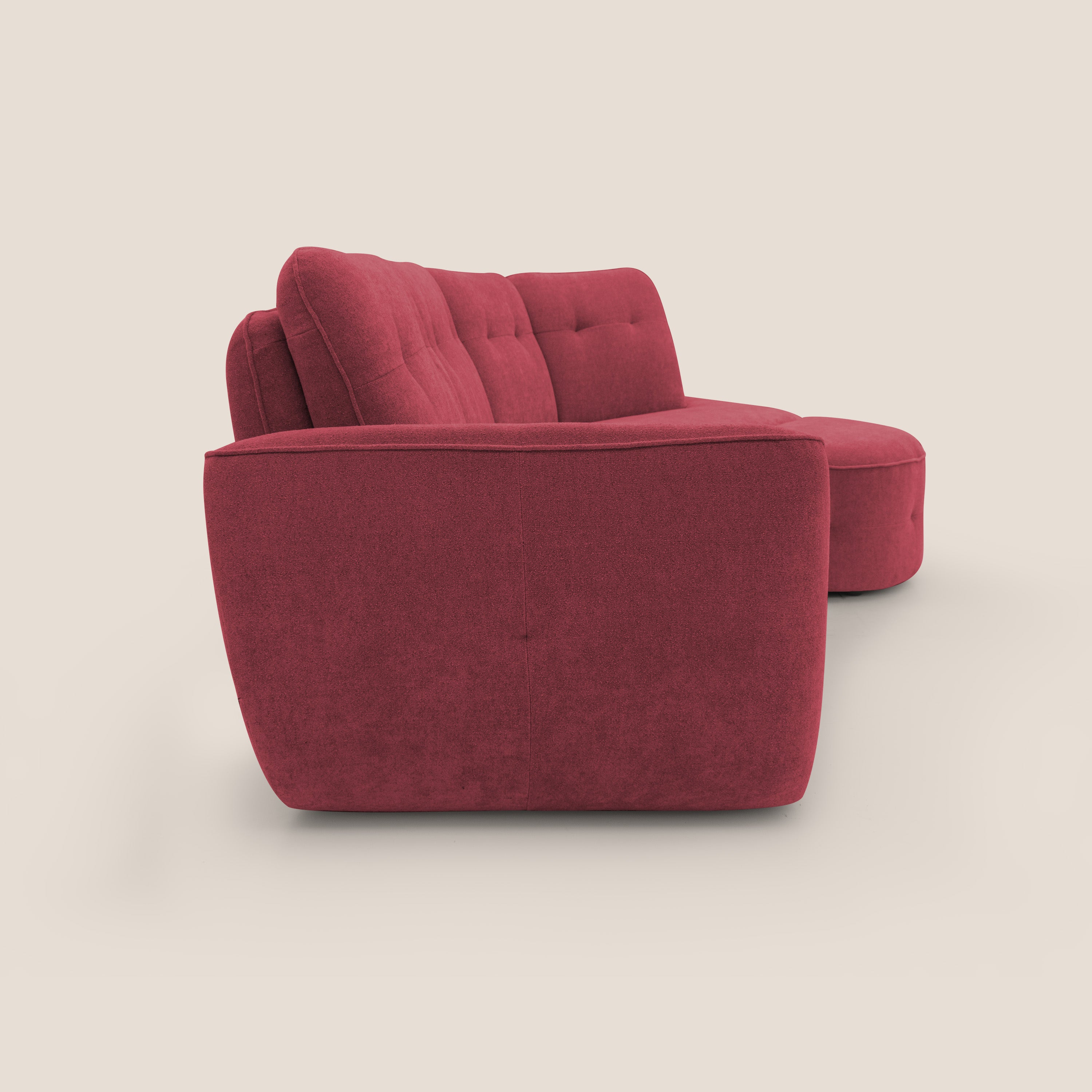 Cerbero divano angolare con pouf mobile in morbido bouclé impermeabile T07 rosso - divani.store