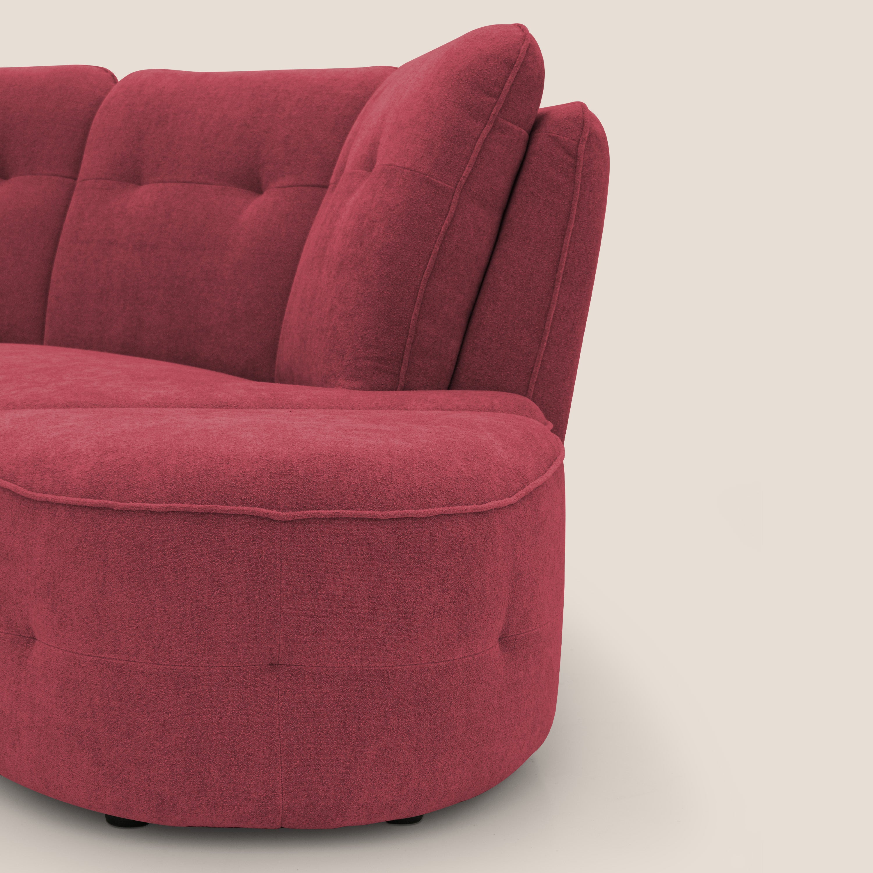 Cerbero divano angolare con pouf mobile in morbido bouclé impermeabile T07 rosso - divani.store