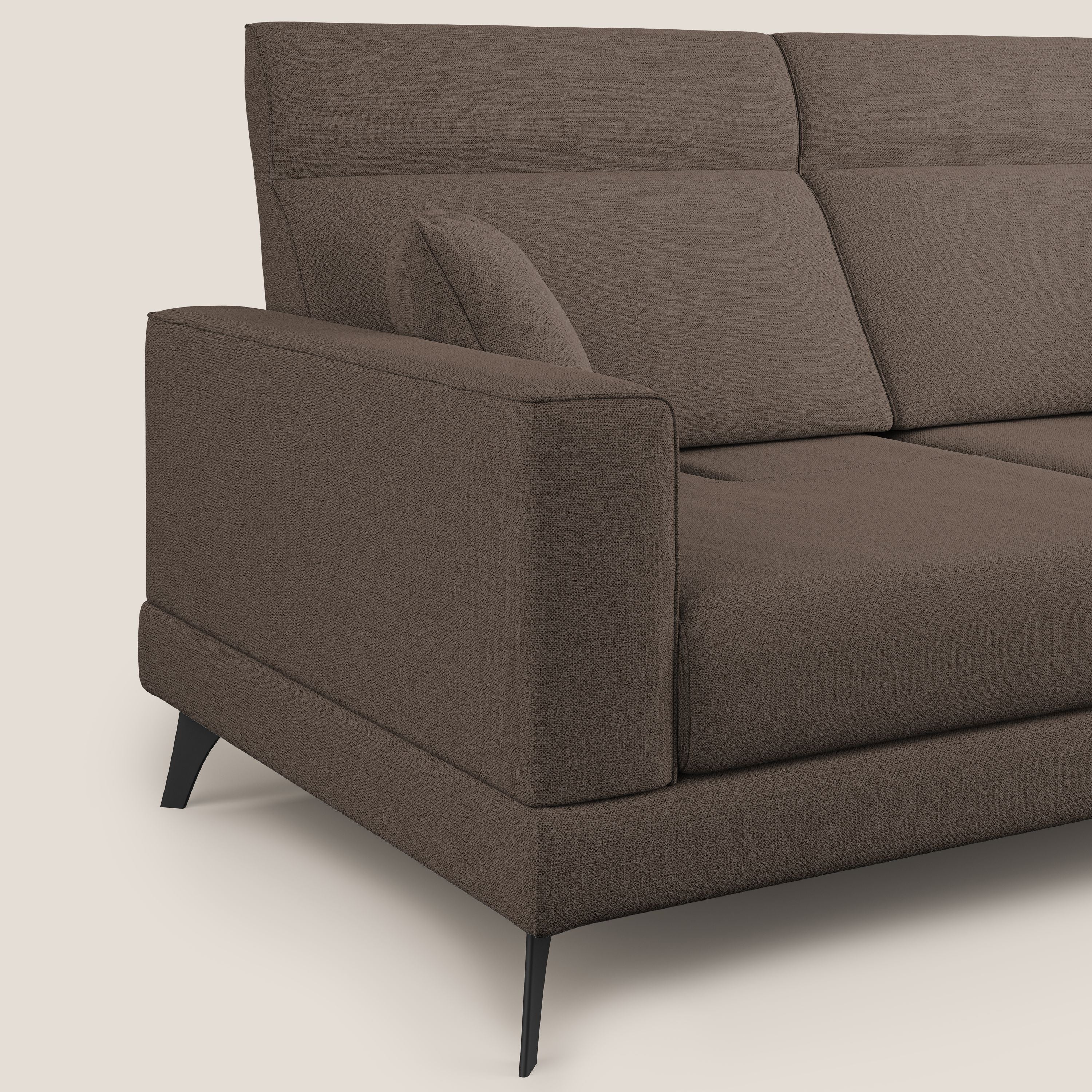 Slide Divano con schienali traslanti e poggiatesta in tessuto simil cotone impermeabile T19 marrone - divani.store