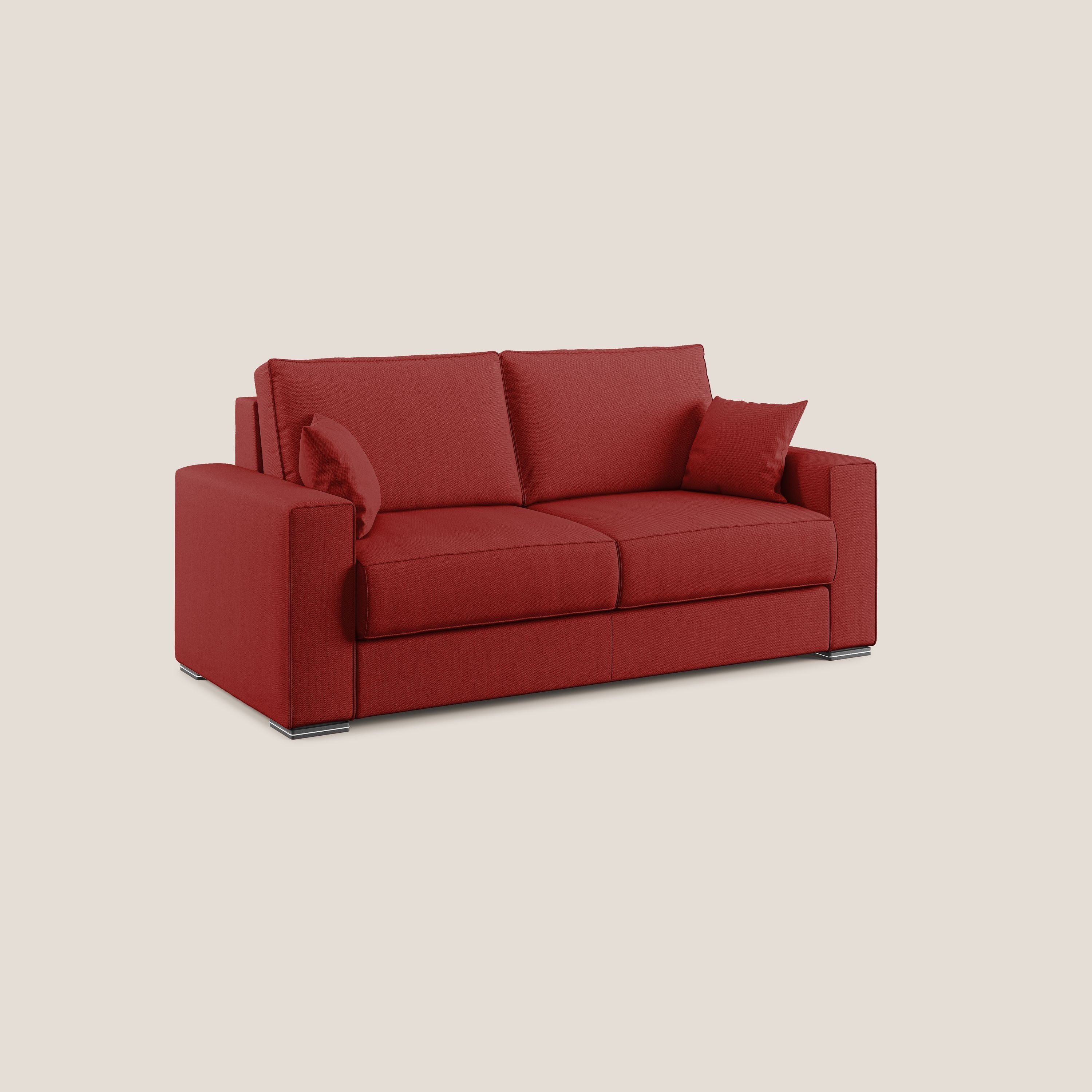 Dream Divano letto moderno dai morbidi cuscini in tessuto smacchiabile T05 rosso - divani.store