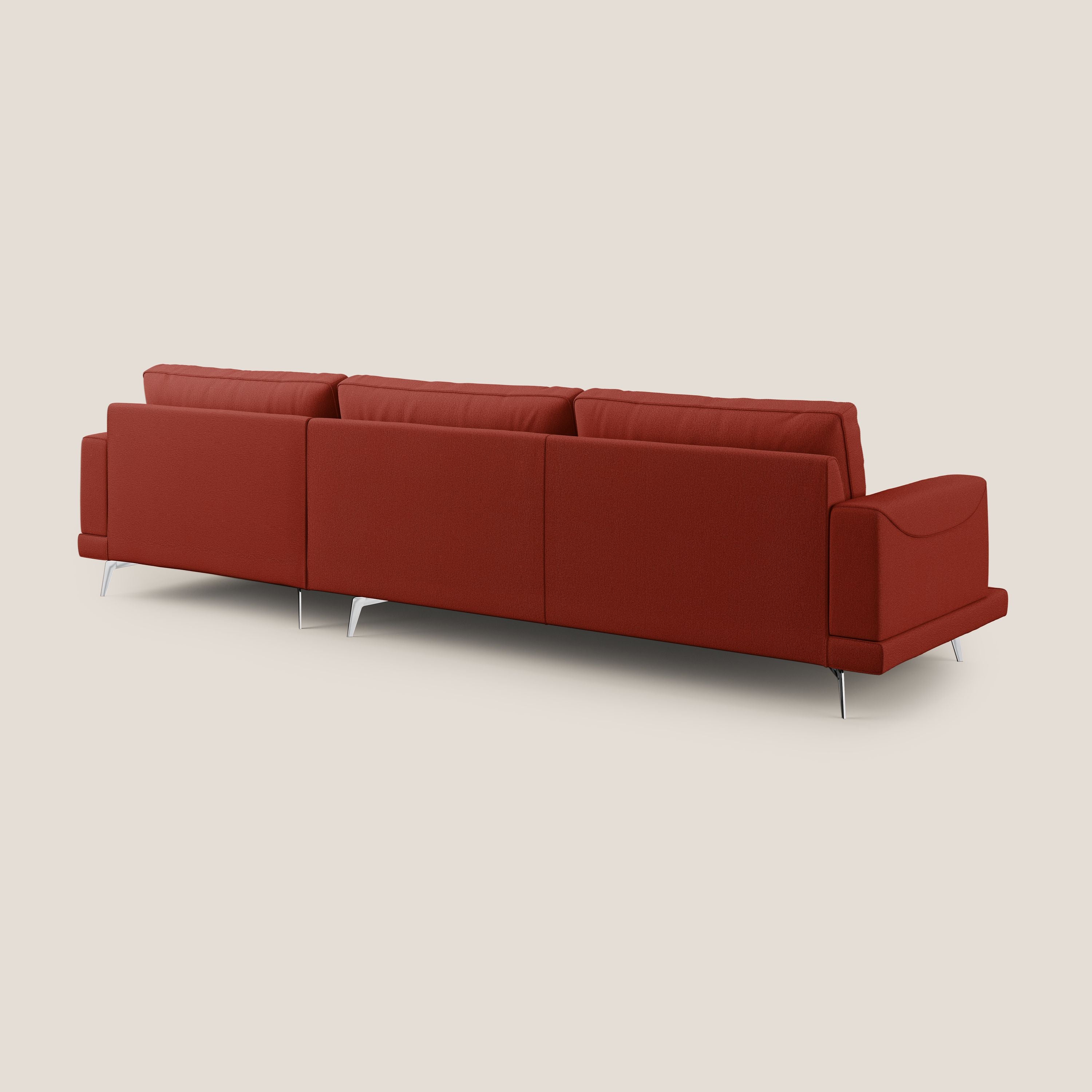 Dorian divano moderno angolare con penisola in tessuto morbido antimacchia T05 rosso - divani.store