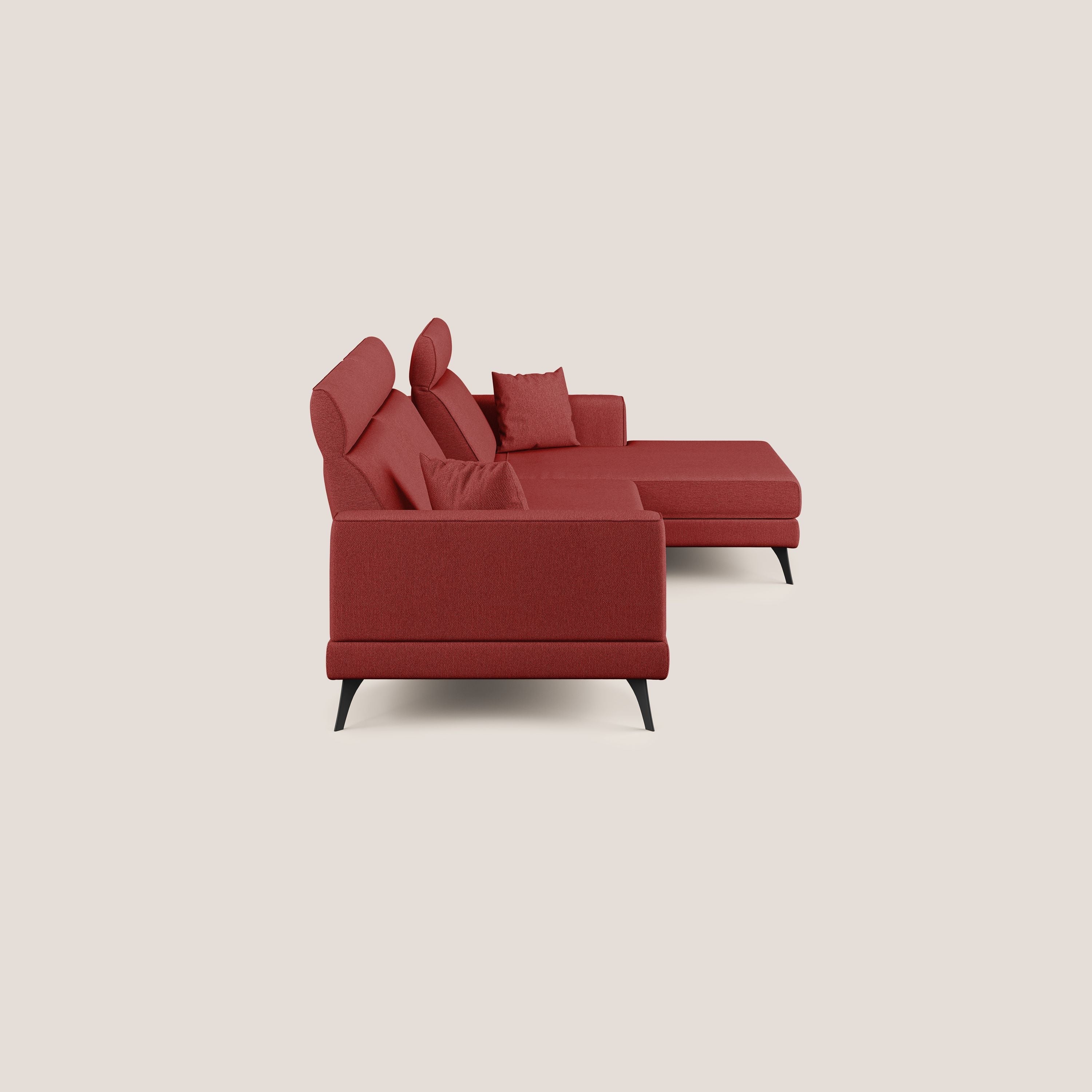 Slide Divano angolare con schienali traslanti e poggiatesta regolabili in tessuto smacchiabile T05 rosso - divani.store