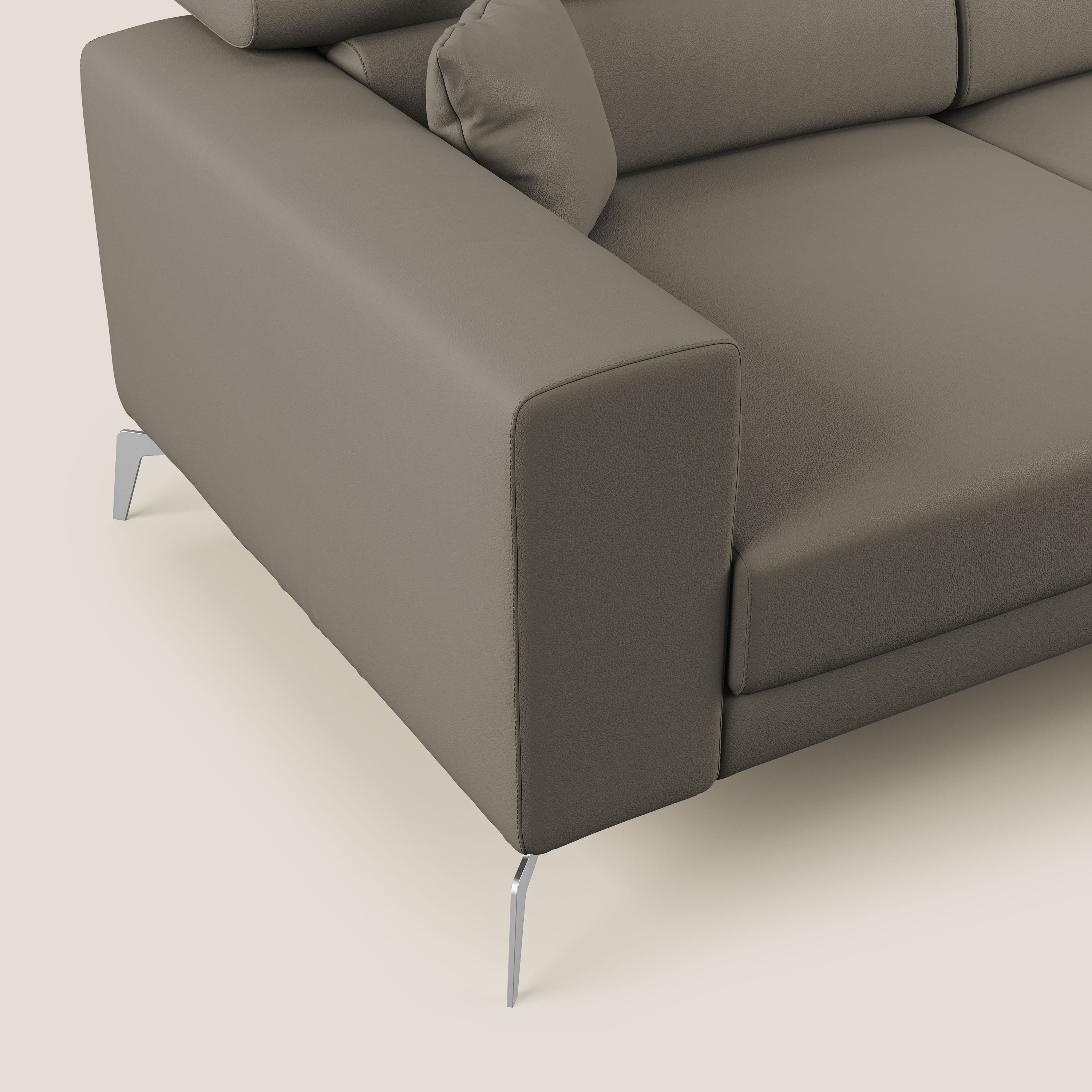 Blade Divano moderno angolare con poggiatesta reclinabili in Ecopelle T04 talpa - divani.store