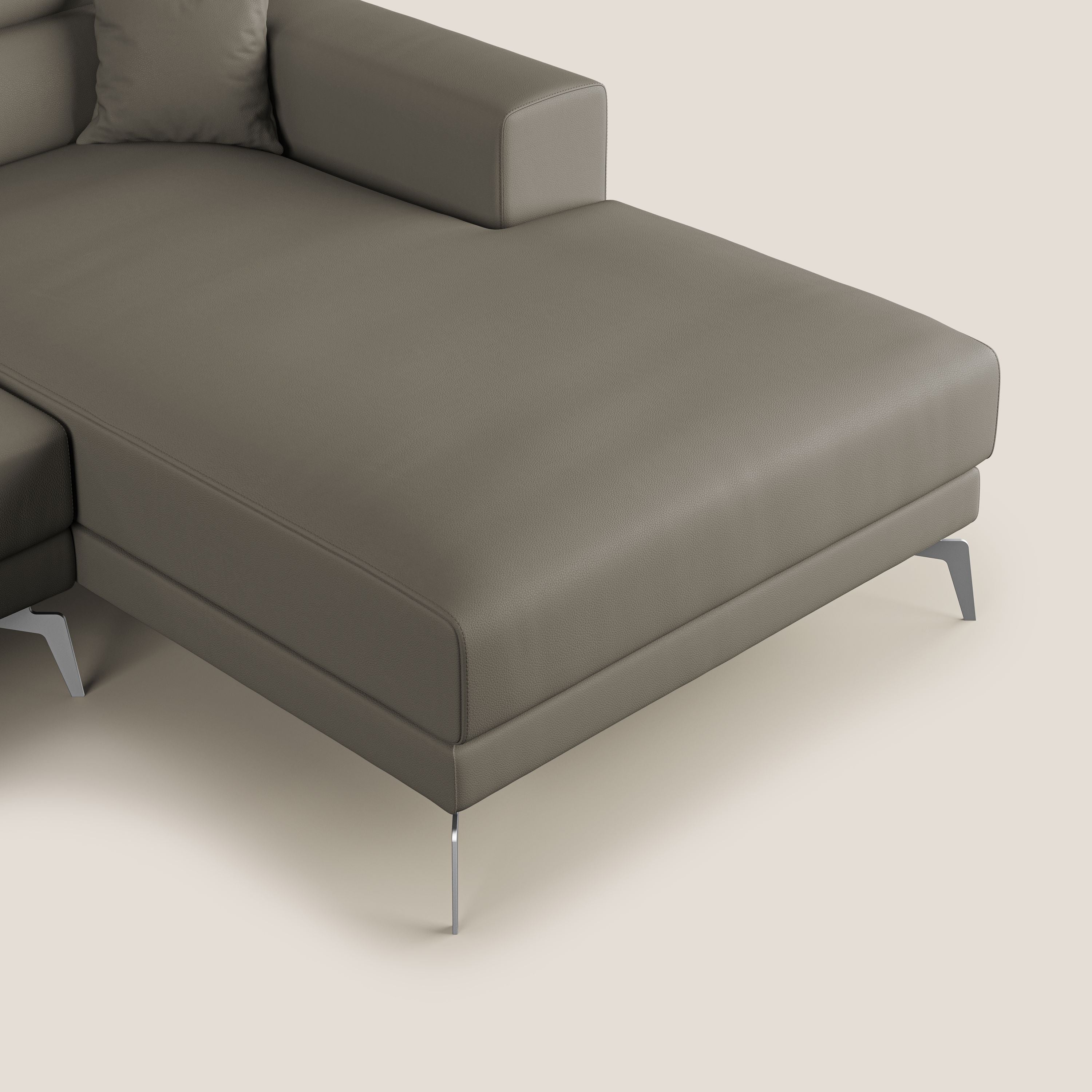 Blade Divano moderno angolare con poggiatesta reclinabili in Ecopelle T04 talpa - divani.store