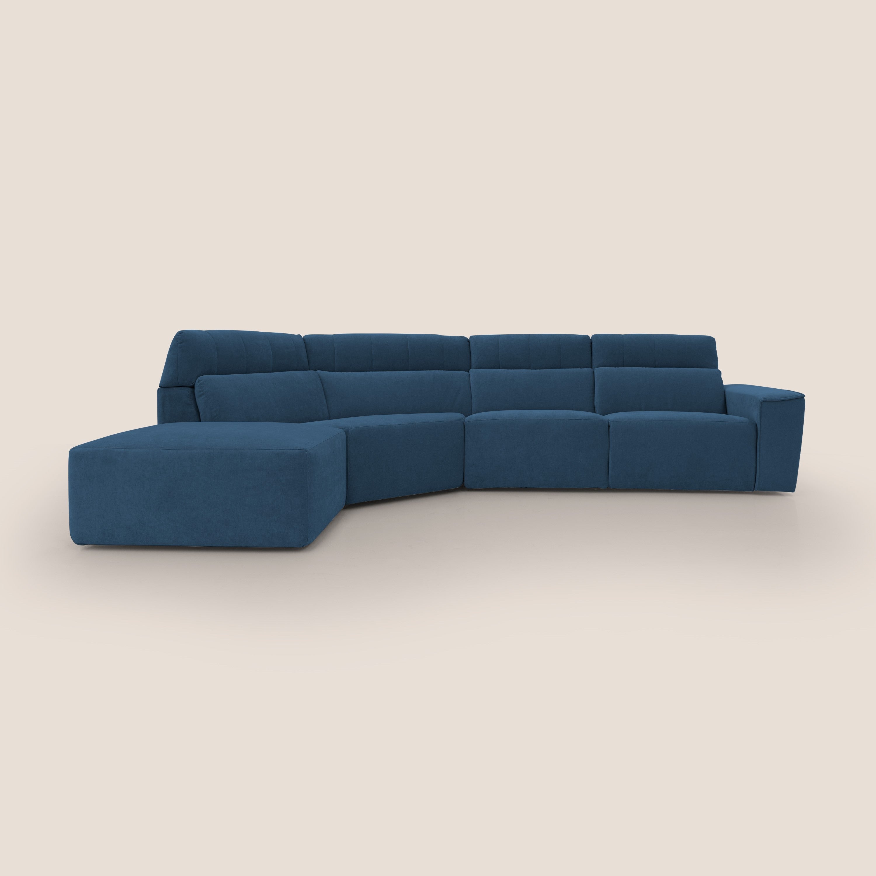 Clark Divano angolare con opzione relax elettrico in tessuto smacchiabile impermeabile T17 blu - divani.store