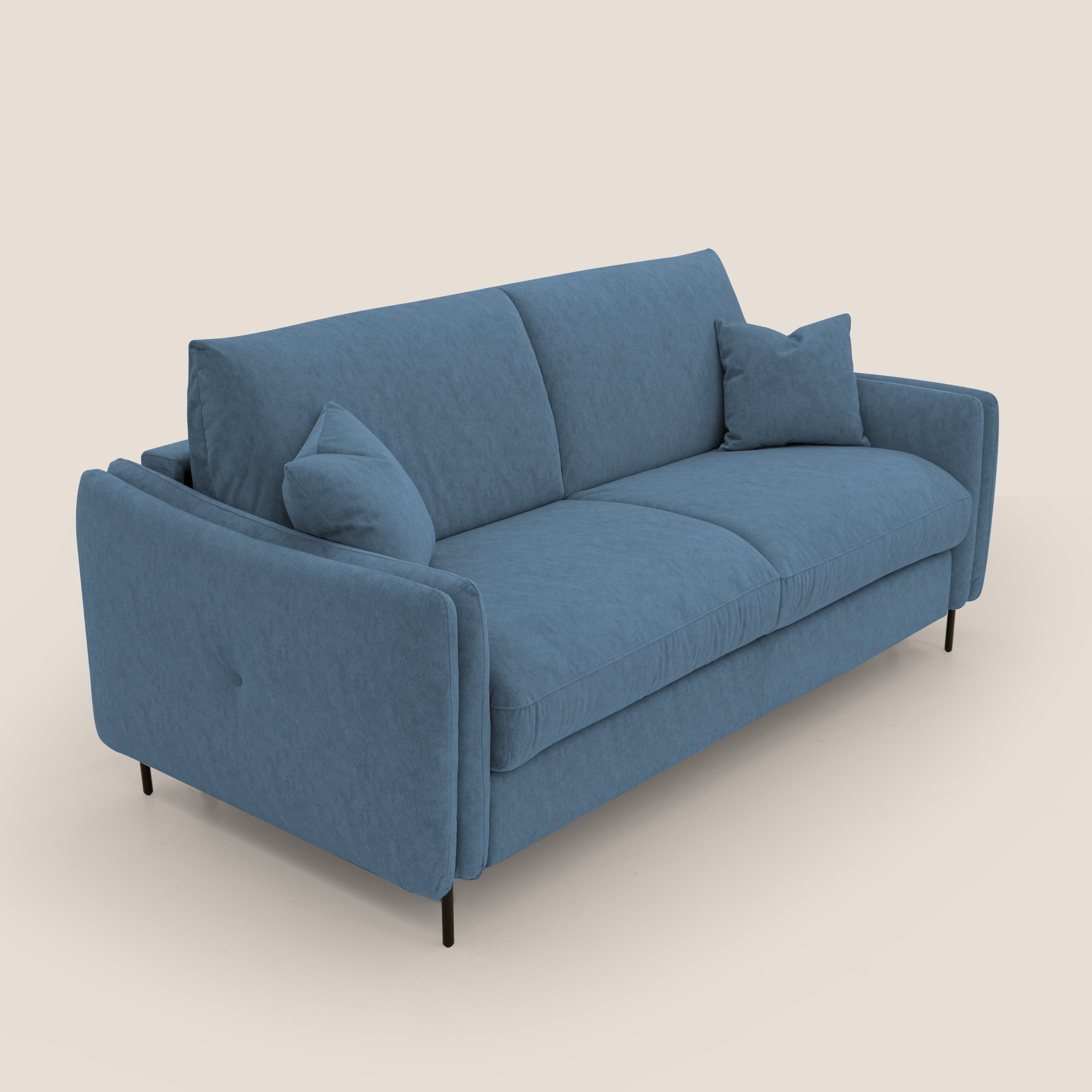 Gregory Divano letto con materasso h18 cm in microfibra effetto velluto impermeabile T09 blu - divani.store
