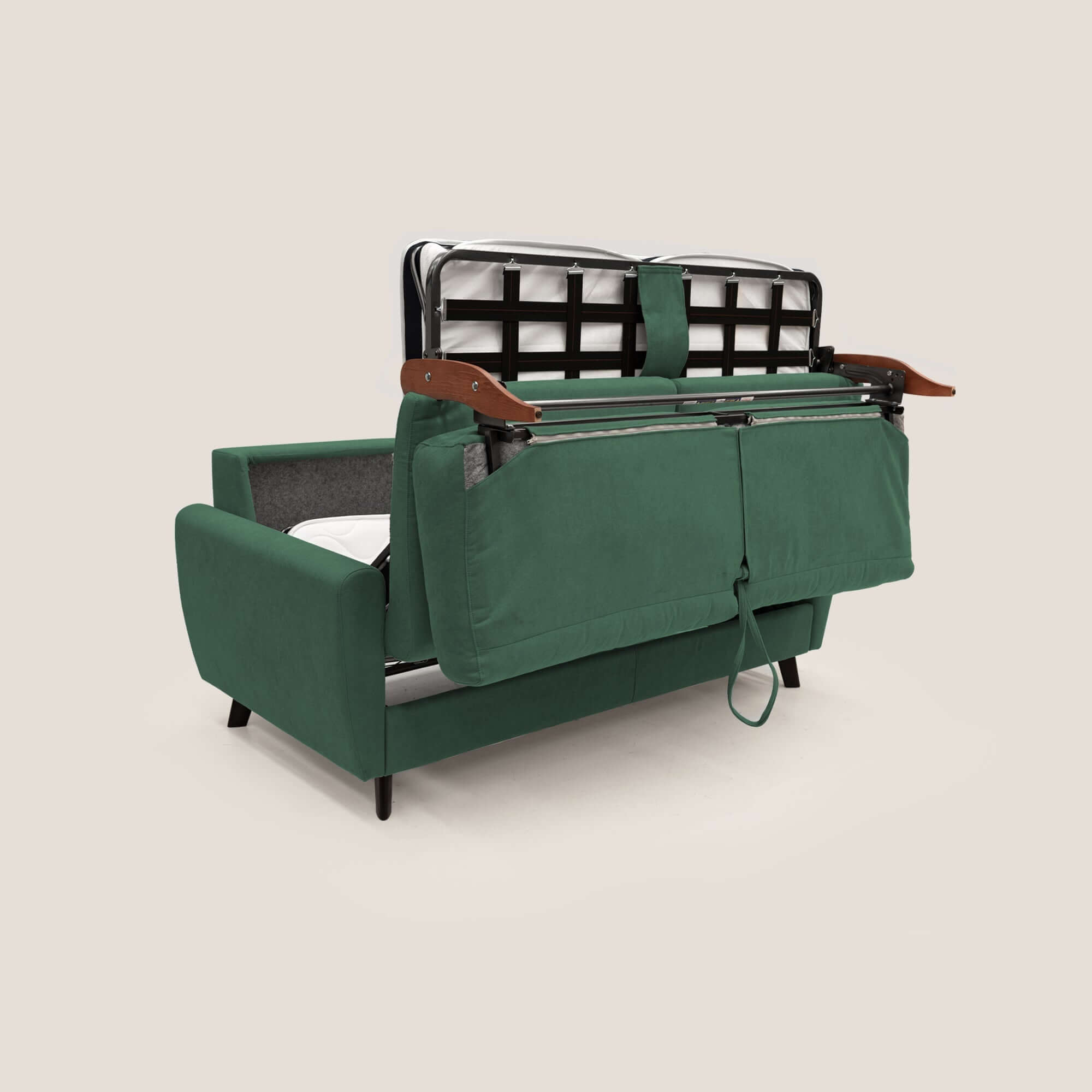 Callisto Divano letto matrimoniale in tessuto morbido impermeabile T02 verde - divani.store