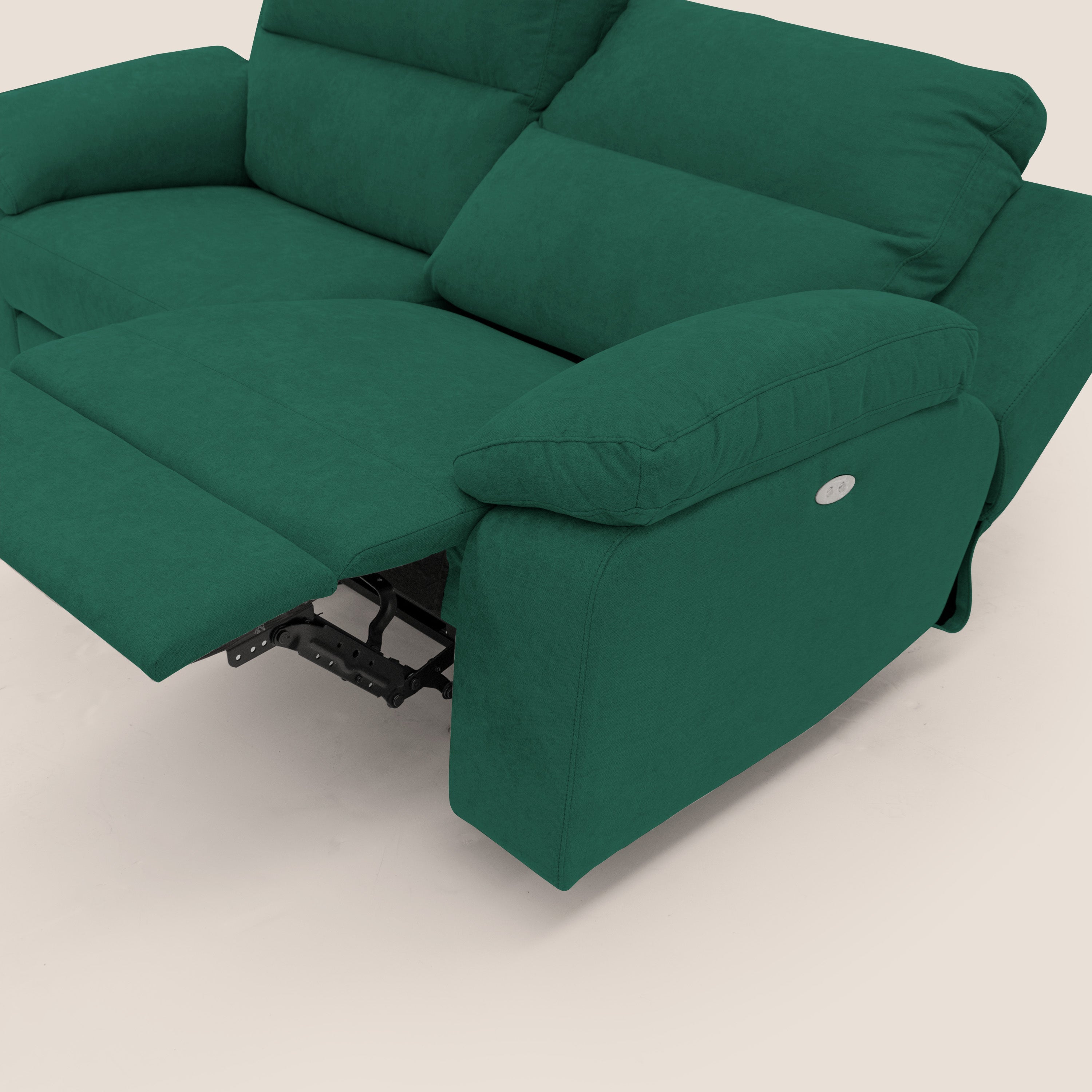 Romeo Divano relax con recliner elettrico in morbido tessuto impermeabile T02 verde - divani.store