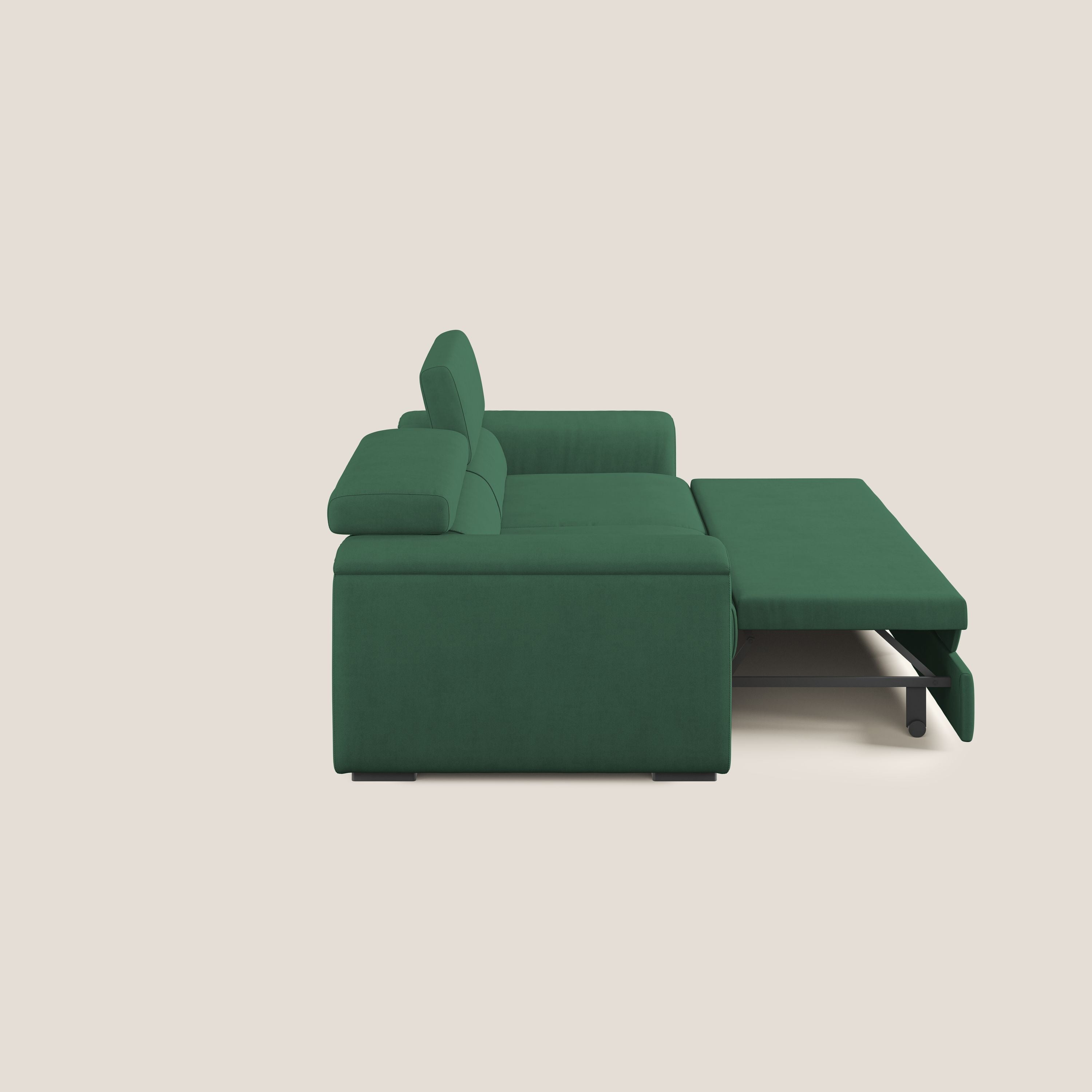 Zeno Divano con pouf estraibile poggiapiedi in tessuto morbido impermeabile T02 verde - divani.store