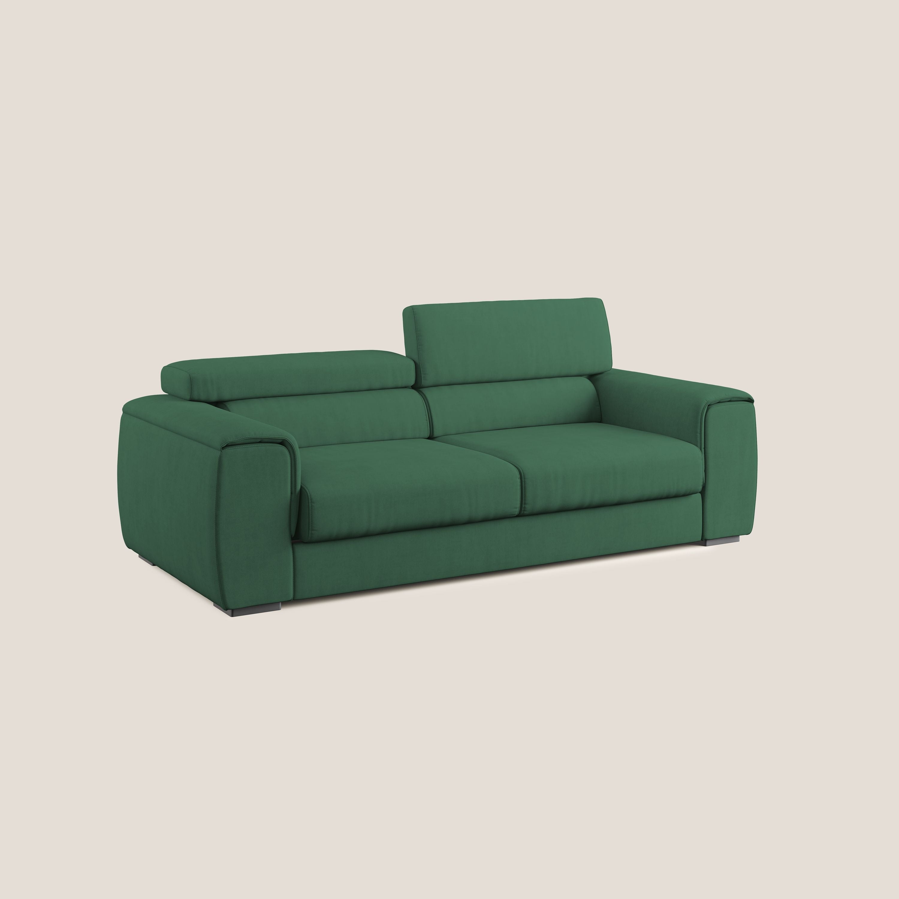 Zeno Divano con pouf estraibile poggiapiedi in tessuto morbido impermeabile T02 verde - divani.store