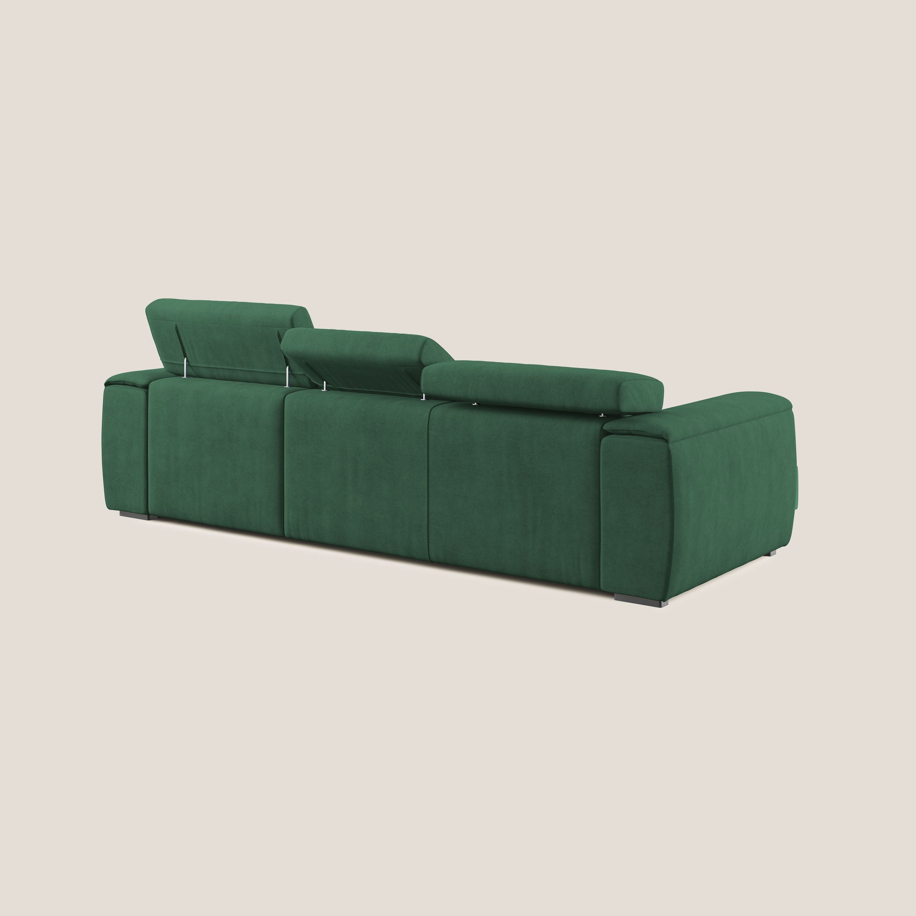 Zeno Divano angolare con pouf estraibile poggiapiedi in tessuto morbido impermeabile T02 verde - divani.store