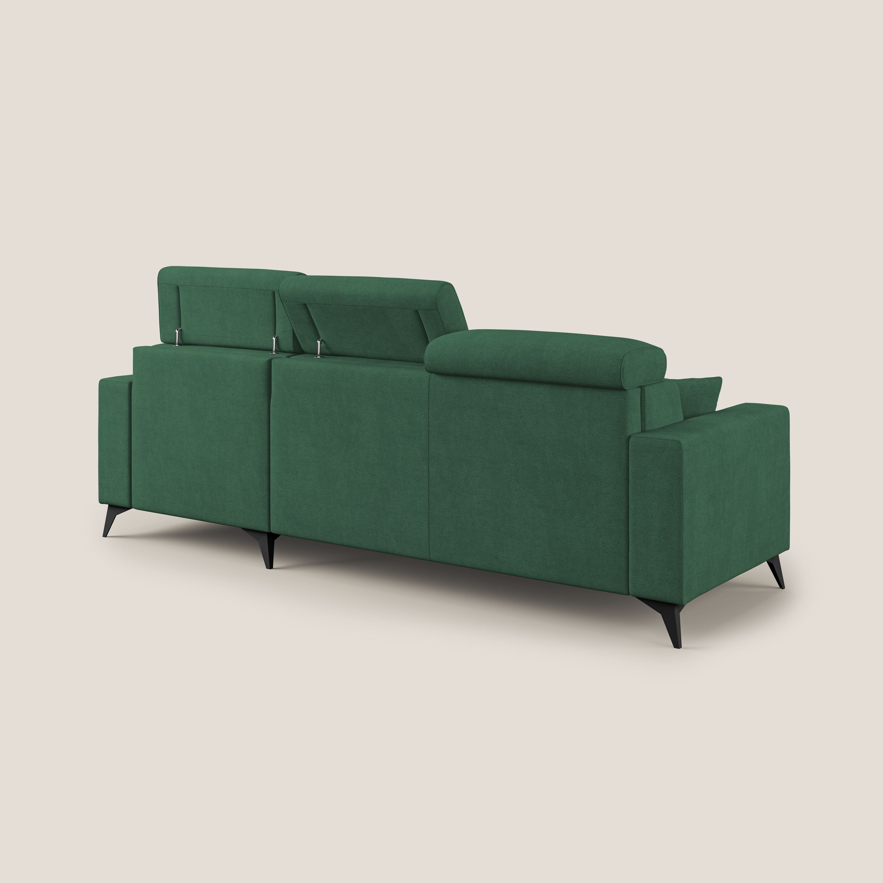 Pegaso divano letto angolare con poggiatesta reclinabili e rivestimento impermeabile T02 verde - divani.store