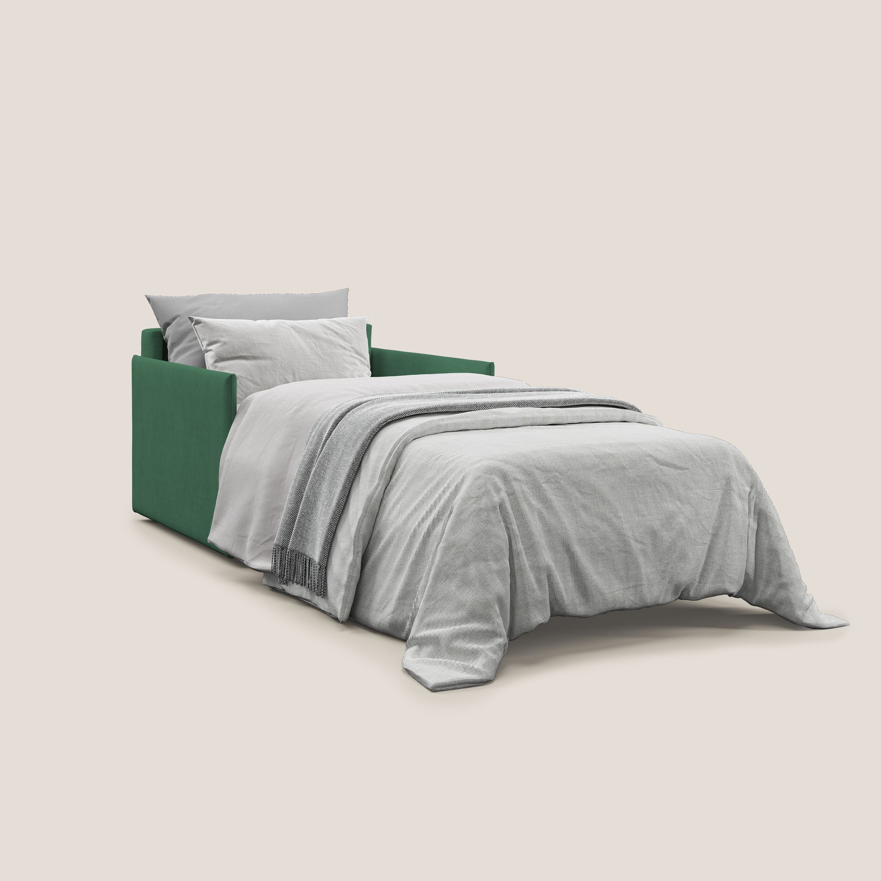 Evans poltrona letto in morbido tessuto impermeabile T02 verde - divani.store
