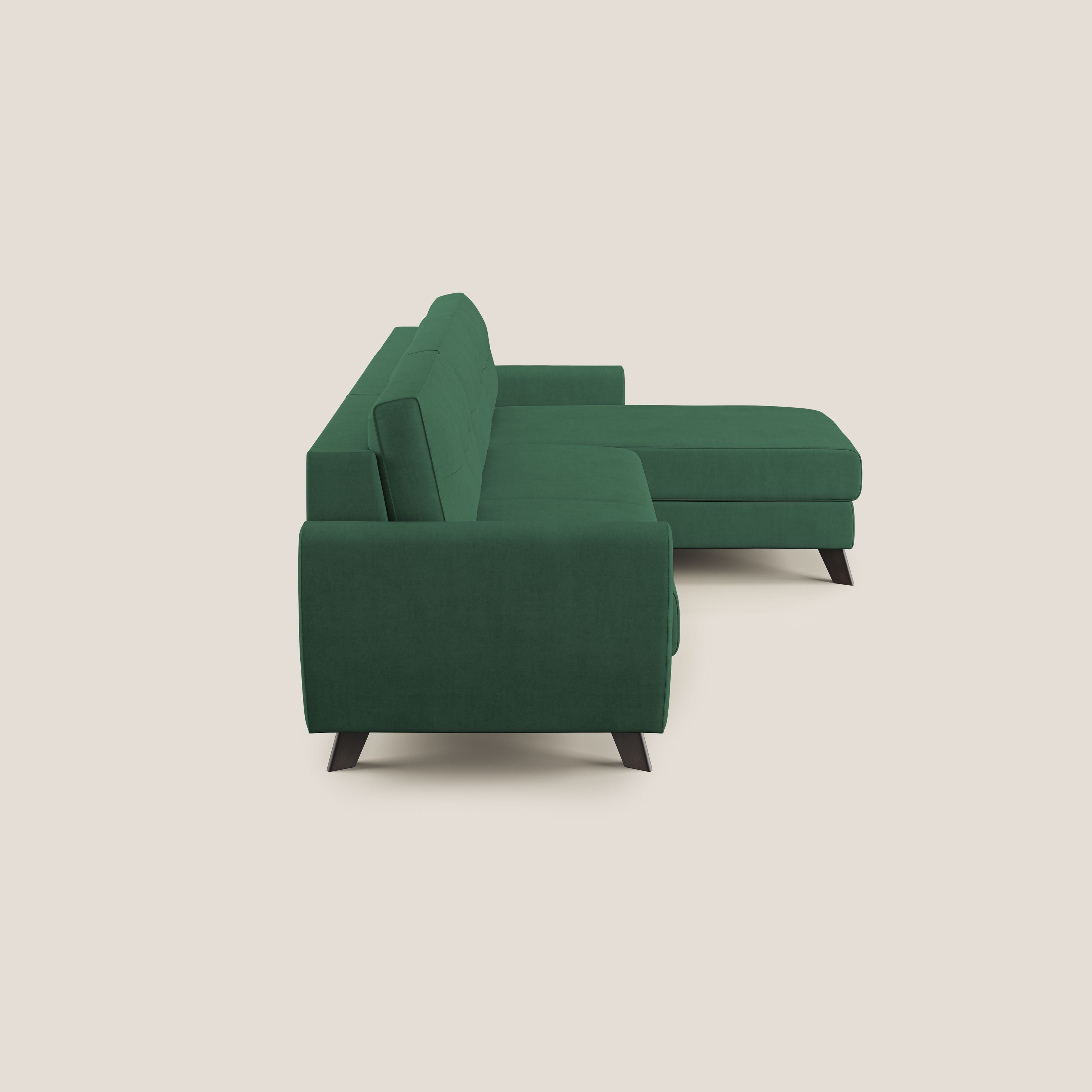 Callisto Divano letto angolare con penisola in tessuto morbido impermeabile T02 verde - divani.store