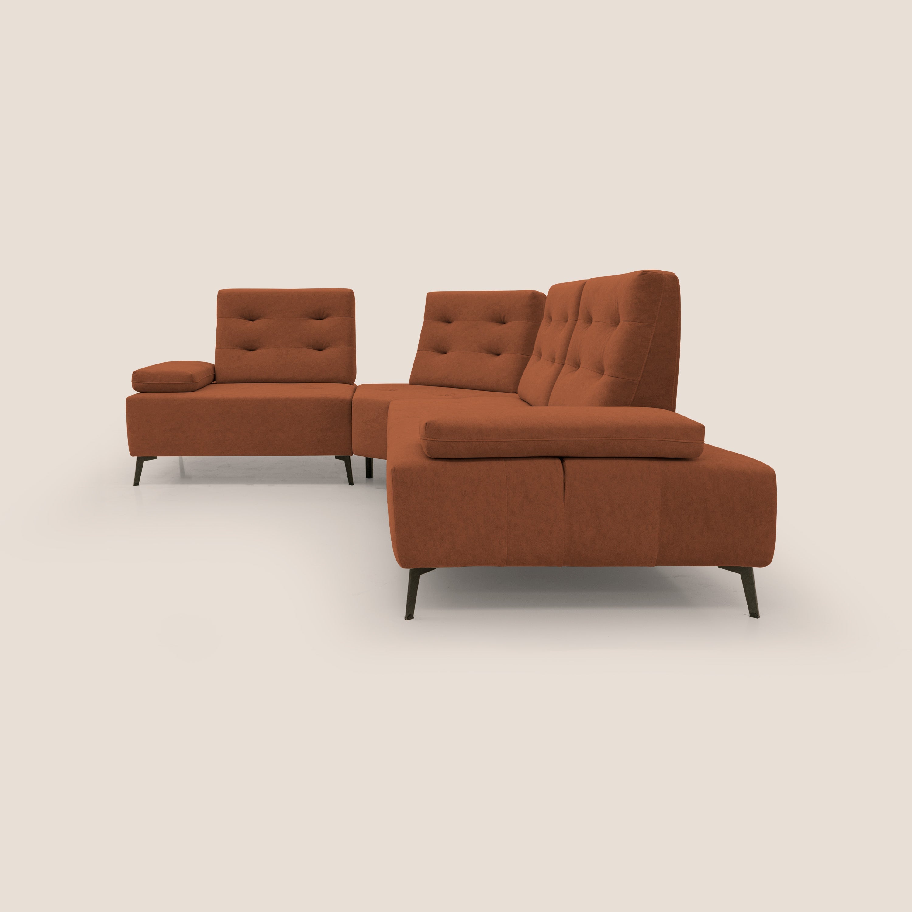 Lugano Divano angolare con schienali traslanti in microfibra effetto velluto T09 ruggine - divani.store