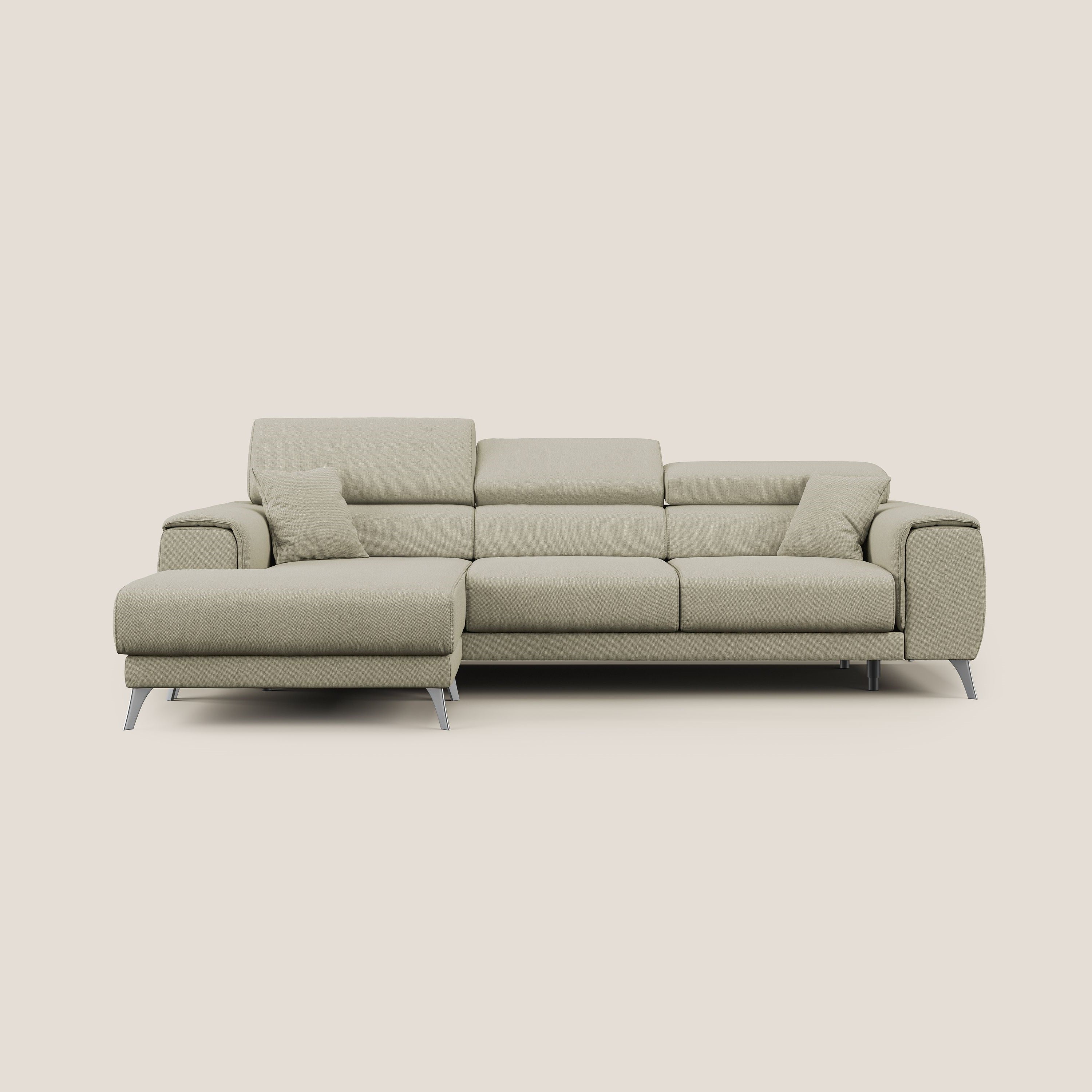 Fusion Divano angolare con sedute scorrevoli in tessuto morbido smacchiabile T05 panna - divani.store