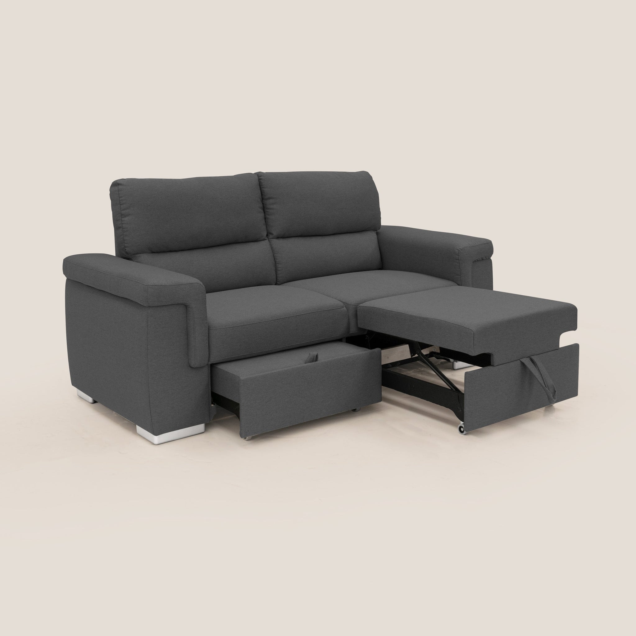 Spazio Sofa mit 2 ausziehbaren Ottomanen aus wasserfestem baumwollähnlichem Stoff T13