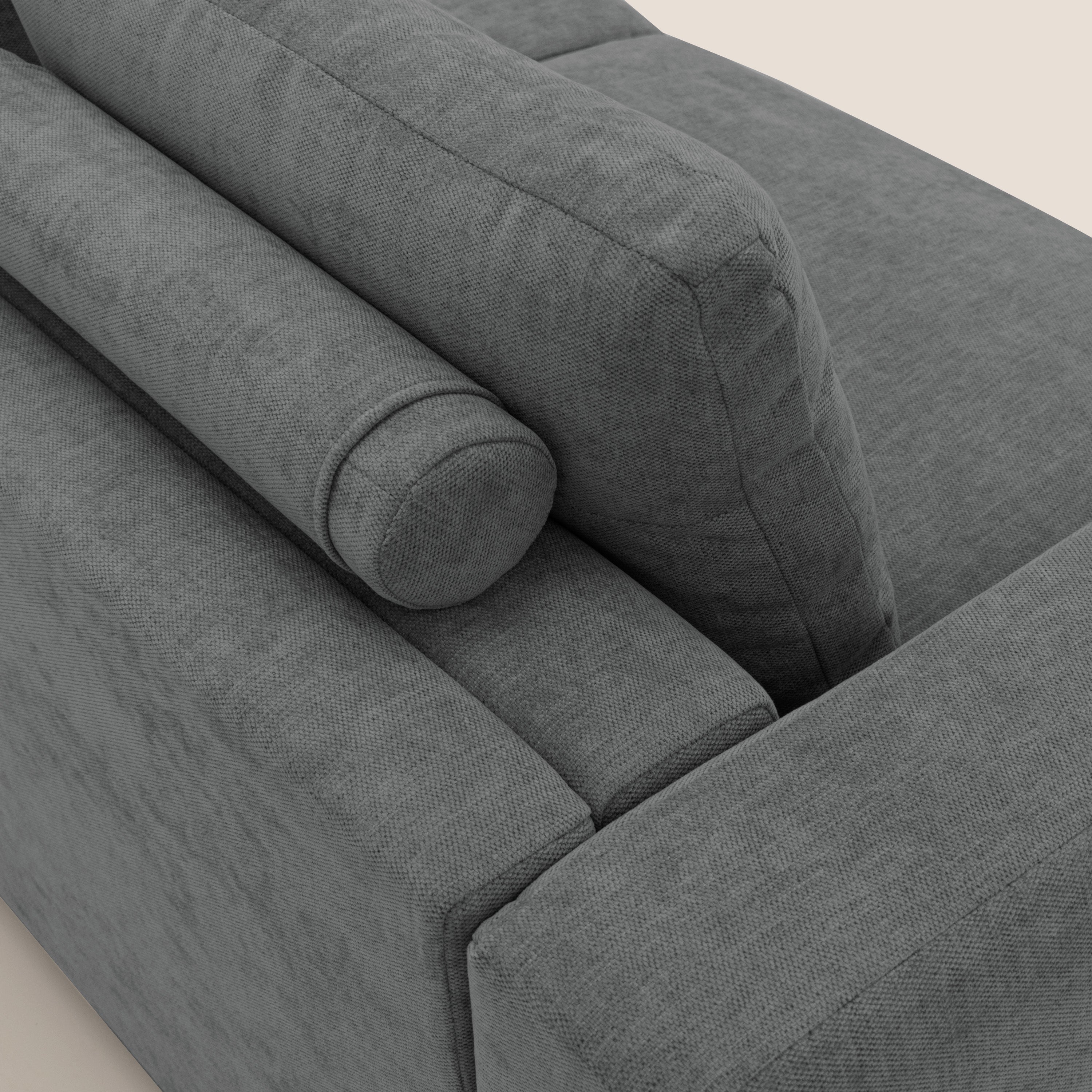 Freia Divano letto minimal materasso h15 cm con morbidi schienali in tessuto impermeabile T14 grigio - divani.store