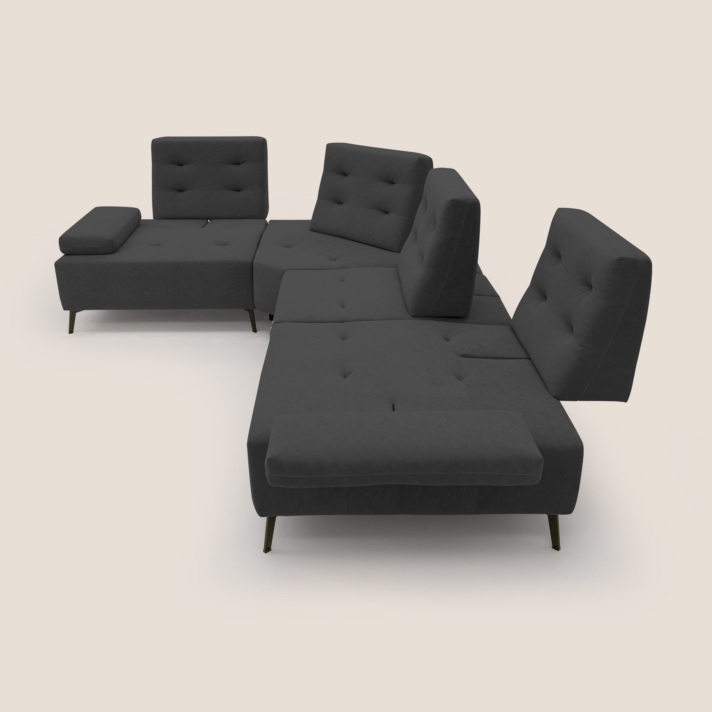 Lugano Divano angolare con schienali traslanti in microfibra effetto velluto T09 antracite - divani.store