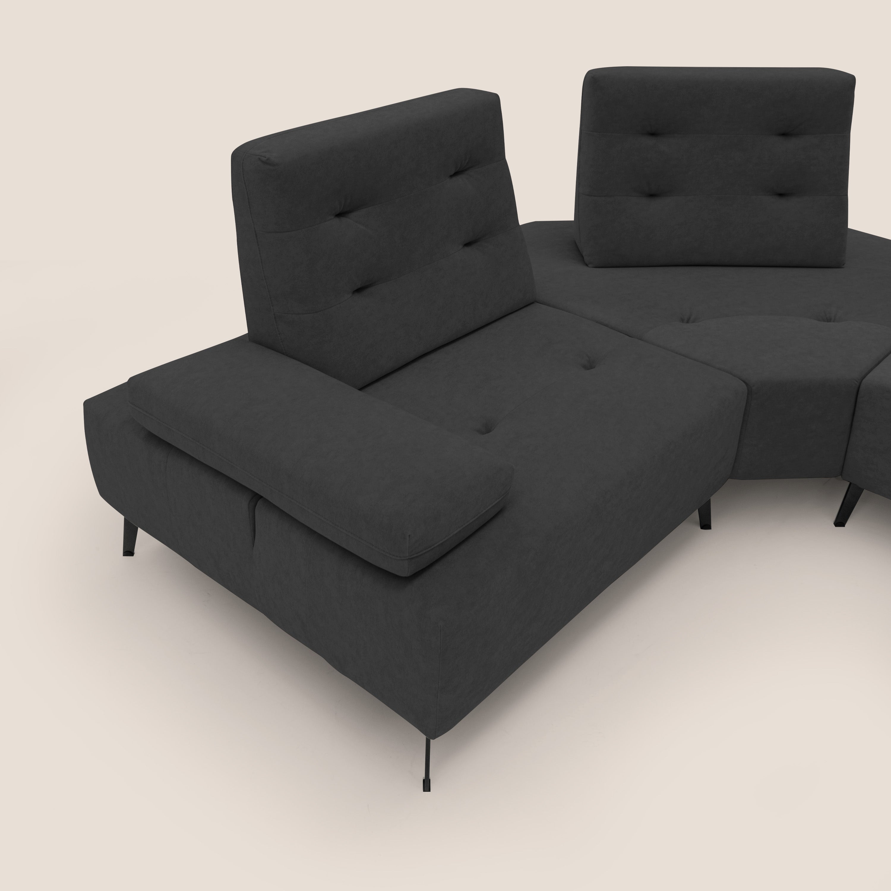 Lugano Divano angolare con schienali traslanti in microfibra effetto velluto T09 antracite - divani.store