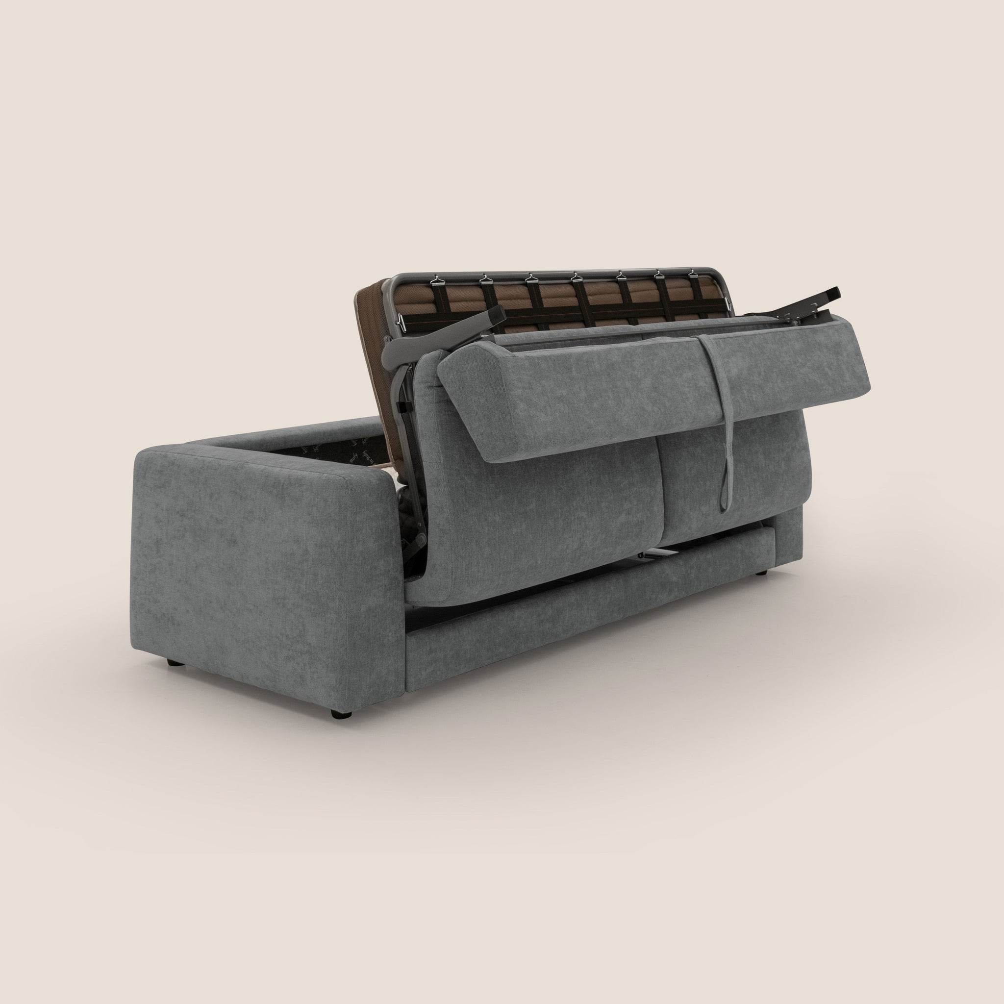 Freia Minimales Schlafsofa mit h15 cm Matratze und weichen Rückenlehnen aus wasserfestem Stoff T14