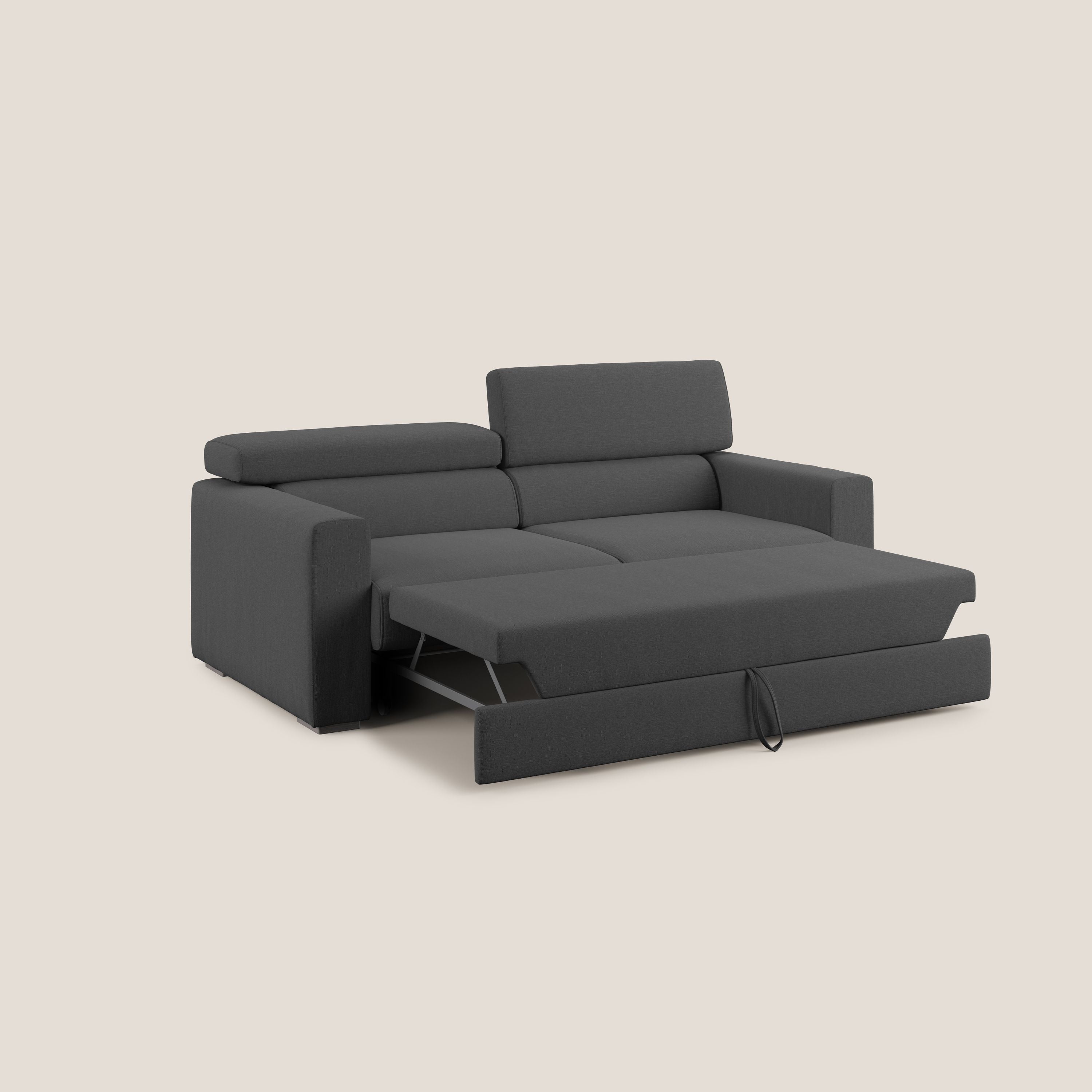 Dylan divano allungabile con pouf estraibile poggiapiedi in tessuto simil cotone impermeabile T13 antracite - divani.store