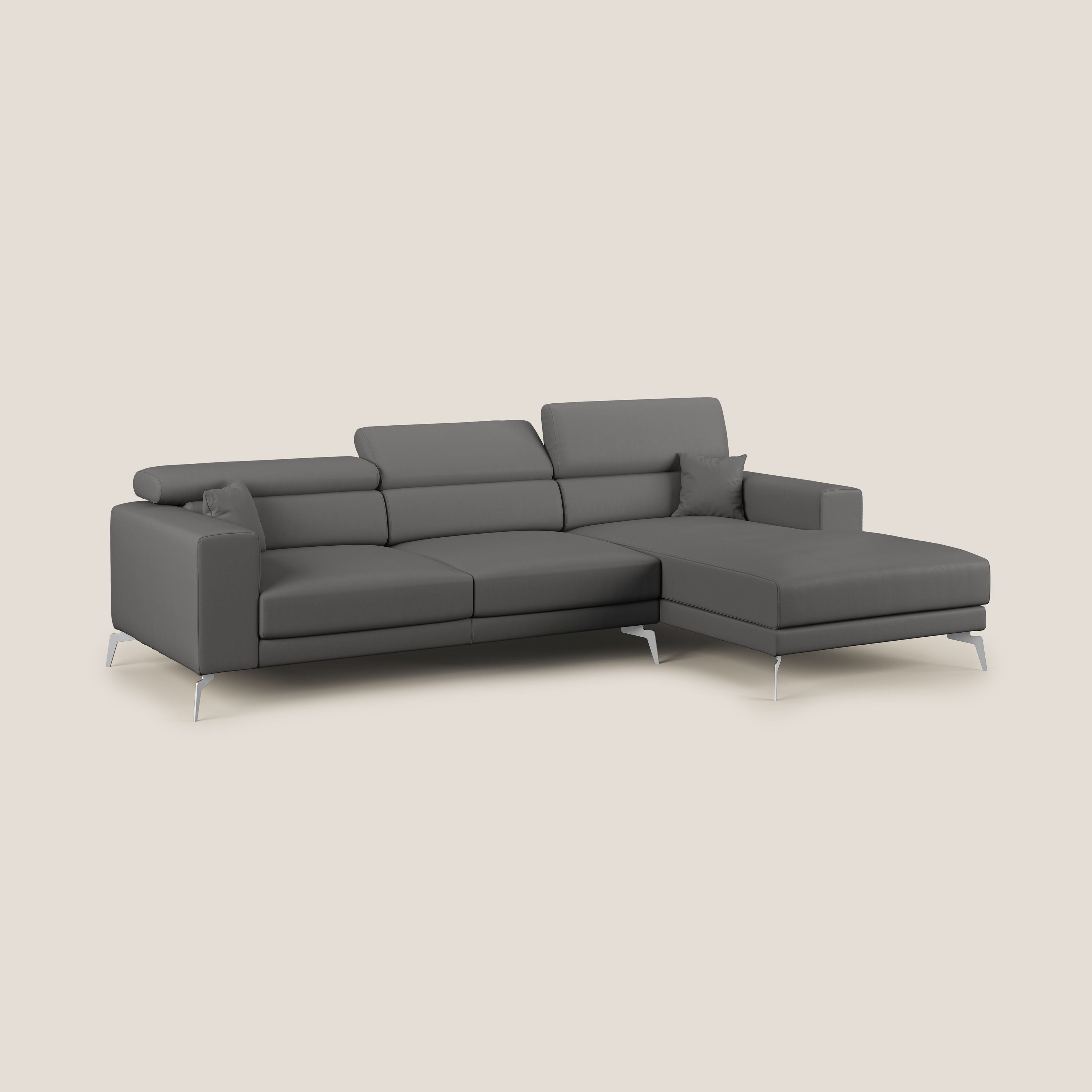 Blade Divano moderno angolare con poggiatesta reclinabili in Ecopelle T04 antracite - divani.store