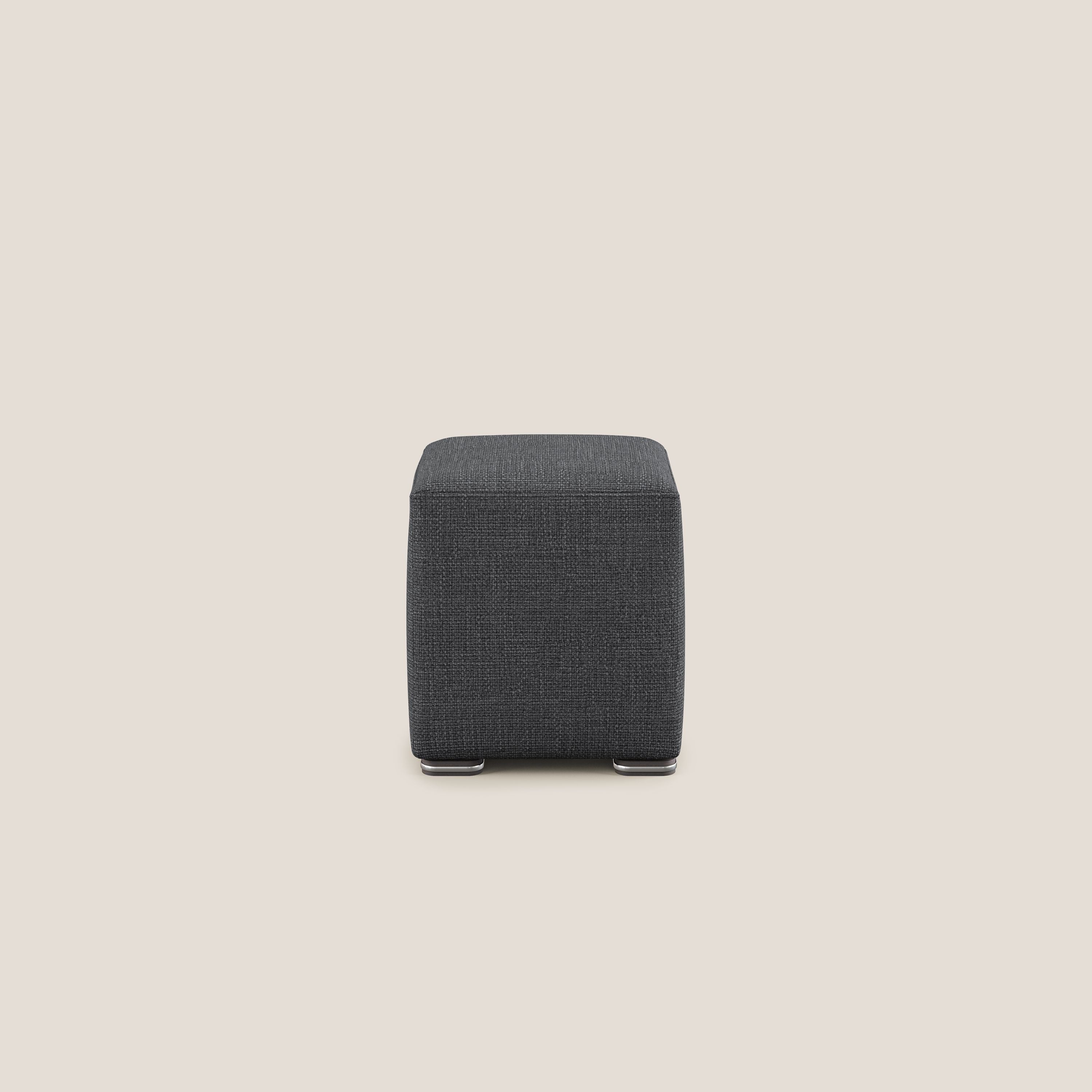 Cube pouf in morbido tessuto impermeabile ad intreccio melangiato T06 antracite - divani.store