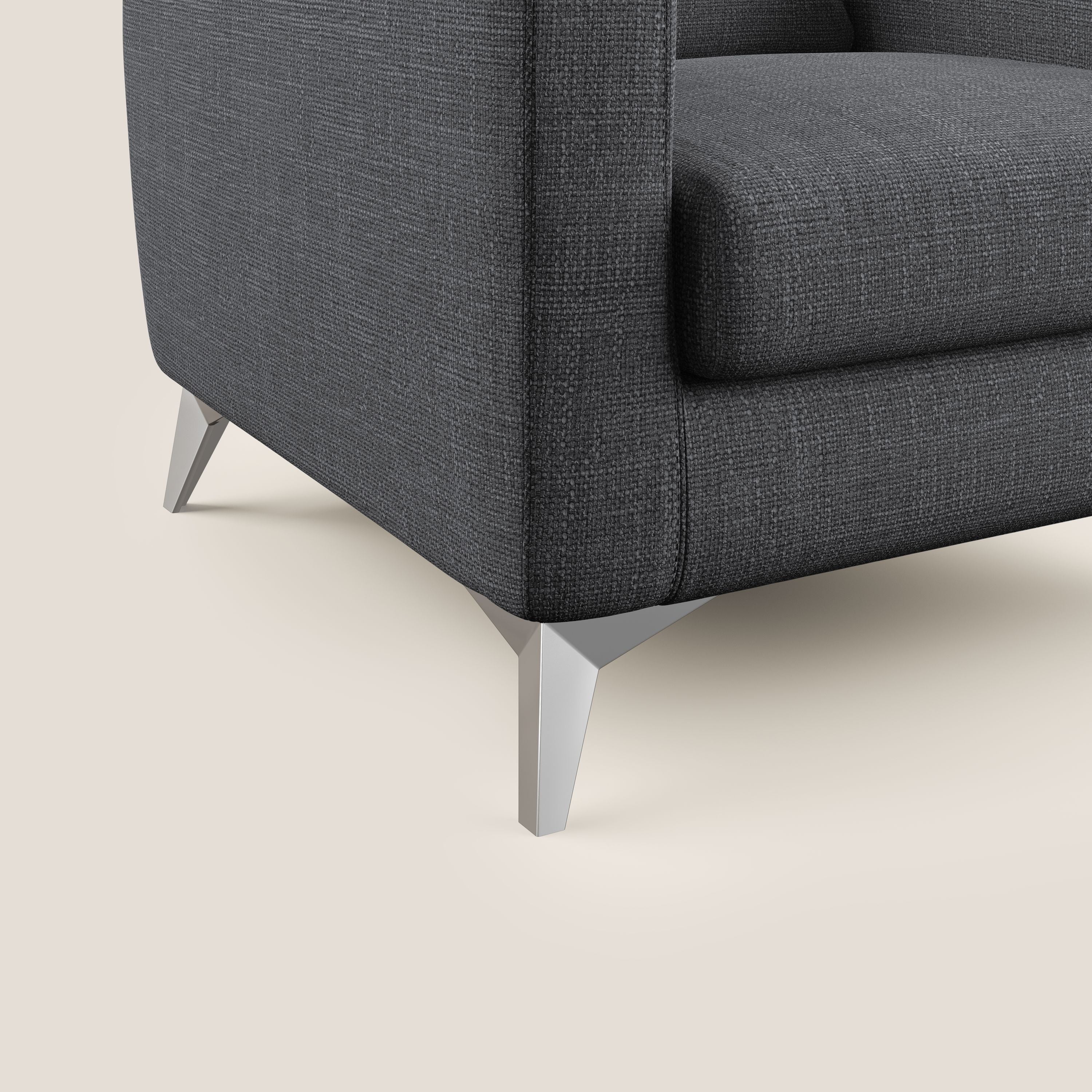 Orione Poltroncina in morbido tessuto impermeabile ad intreccio T06 antracite - divani.store