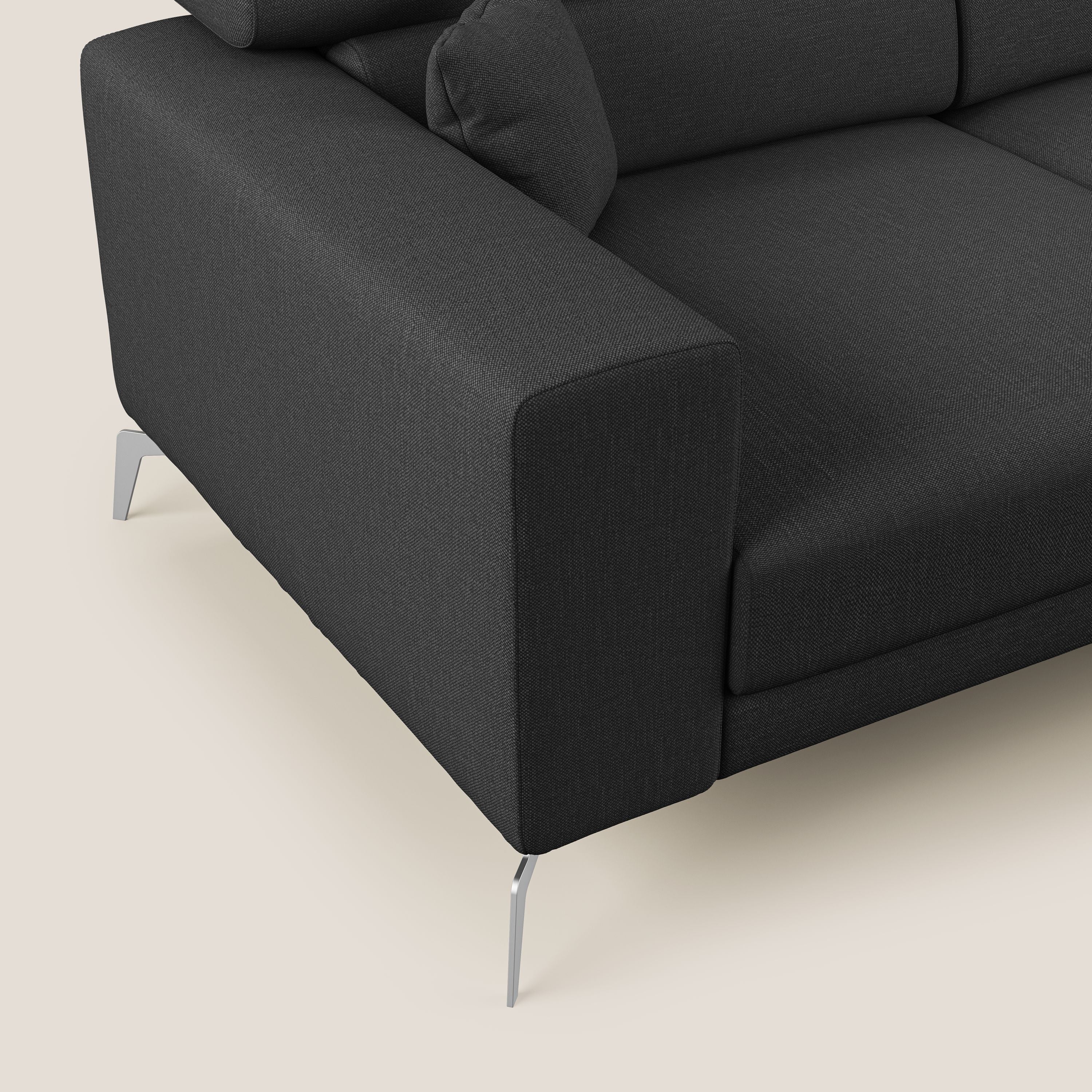 Blade Divano moderno angolare con poggiatesta reclinabili in tessuto impermeabile simil-cotone T13 antracite - divani.store