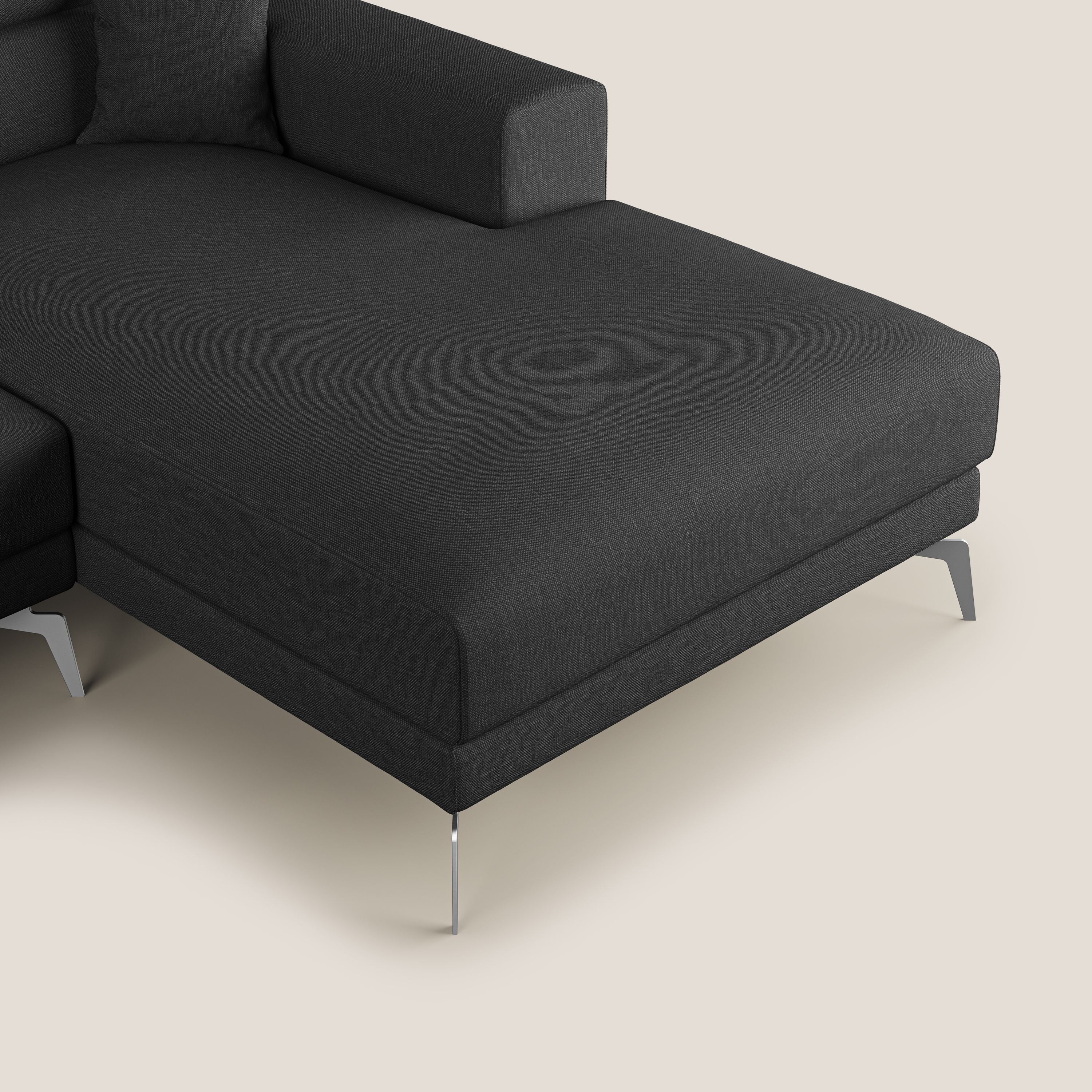 Blade Divano moderno angolare con poggiatesta reclinabili in tessuto impermeabile simil-cotone T13 antracite - divani.store