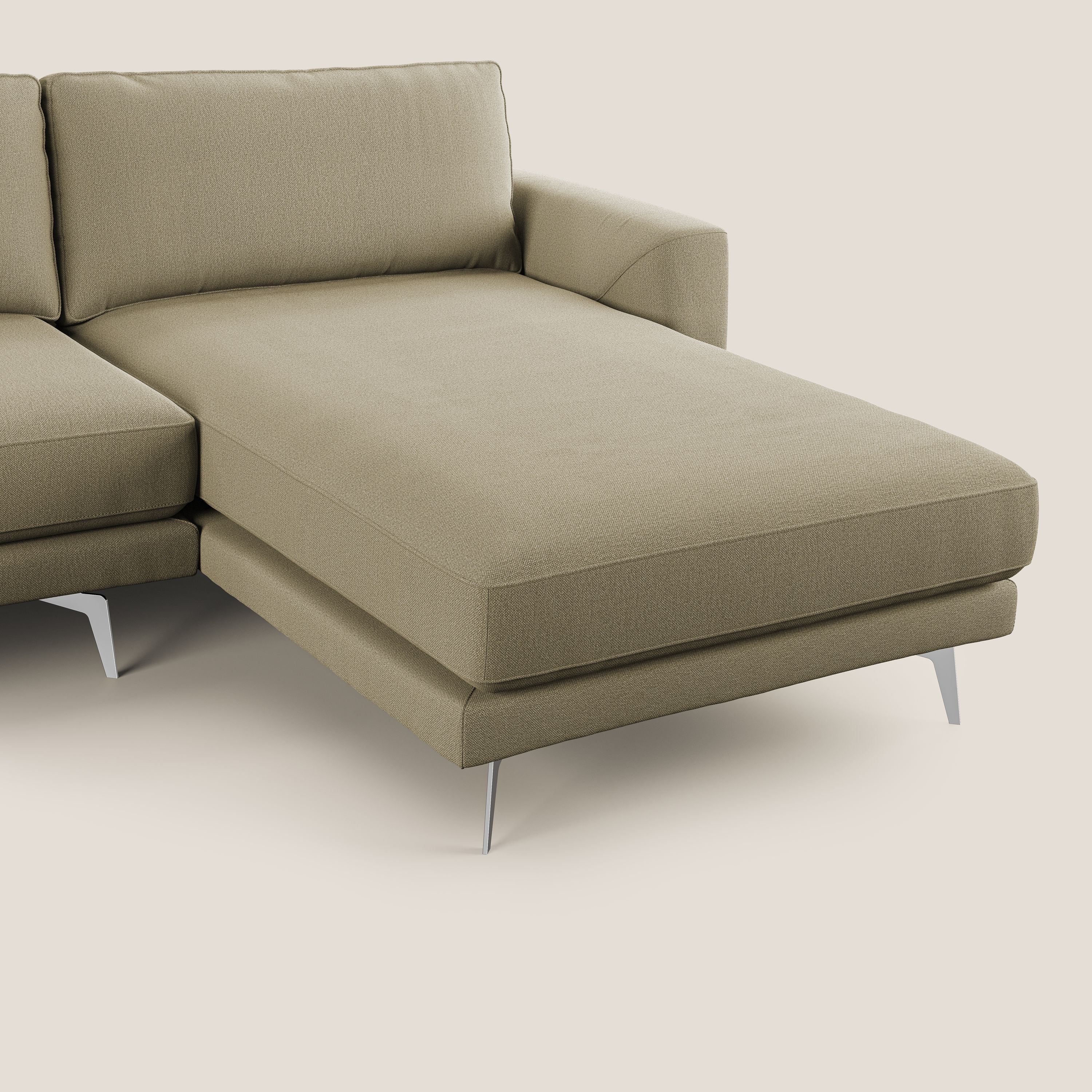 Dorian divano moderno angolare con penisola in tessuto morbido antimacchia T05 cammello - divani.store