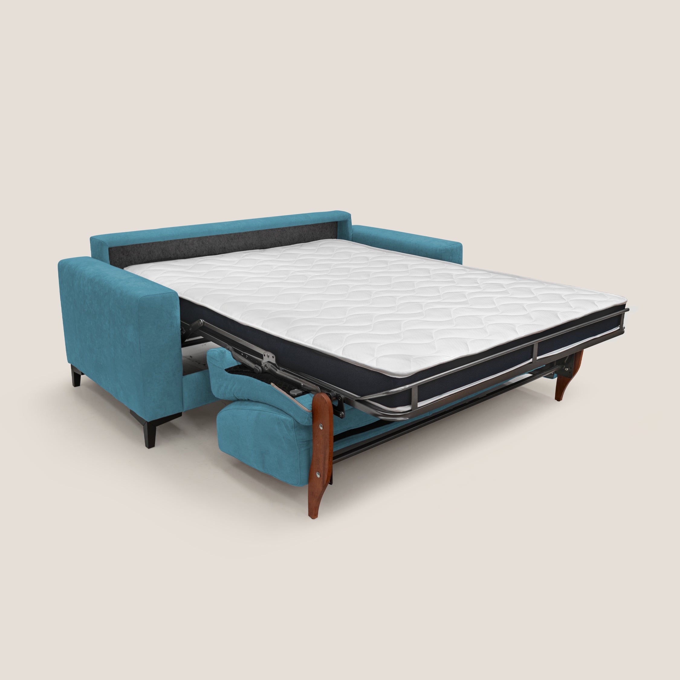 Kafka divano letto matrimoniale in morbido tessuto impermeabile T02 azzurro - divani.store