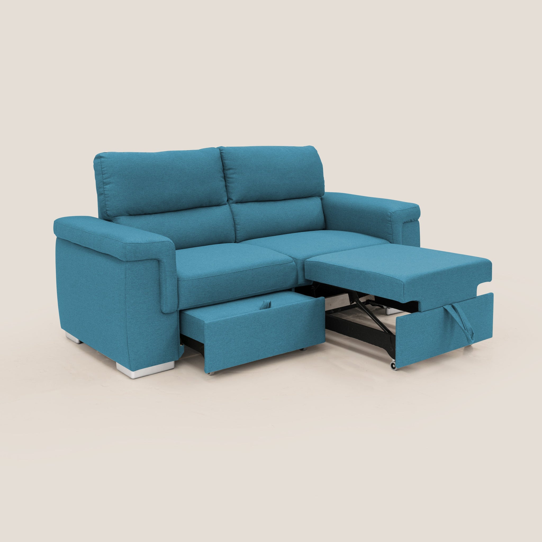 Spazio Sofa mit 2 ausziehbaren Ottomanen aus wasserfestem baumwollähnlichem Stoff T13