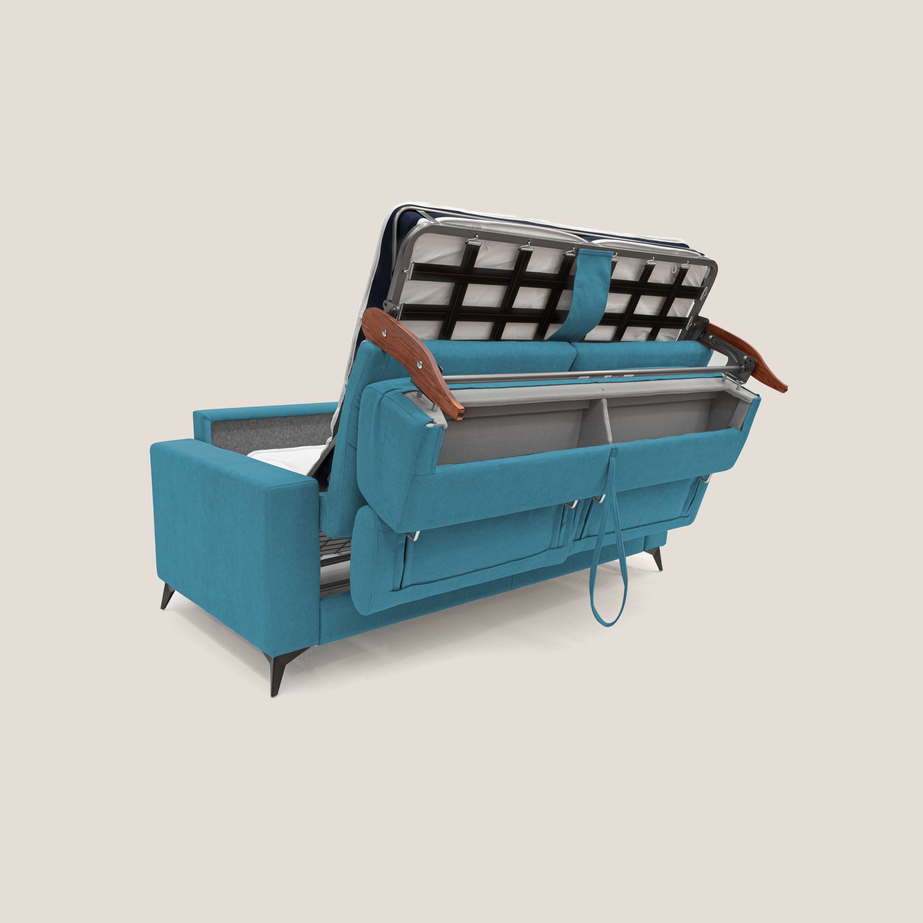 Pegaso divano letto con poggiatesta reclinabili e rivestimento T02 azzurro - divani.store