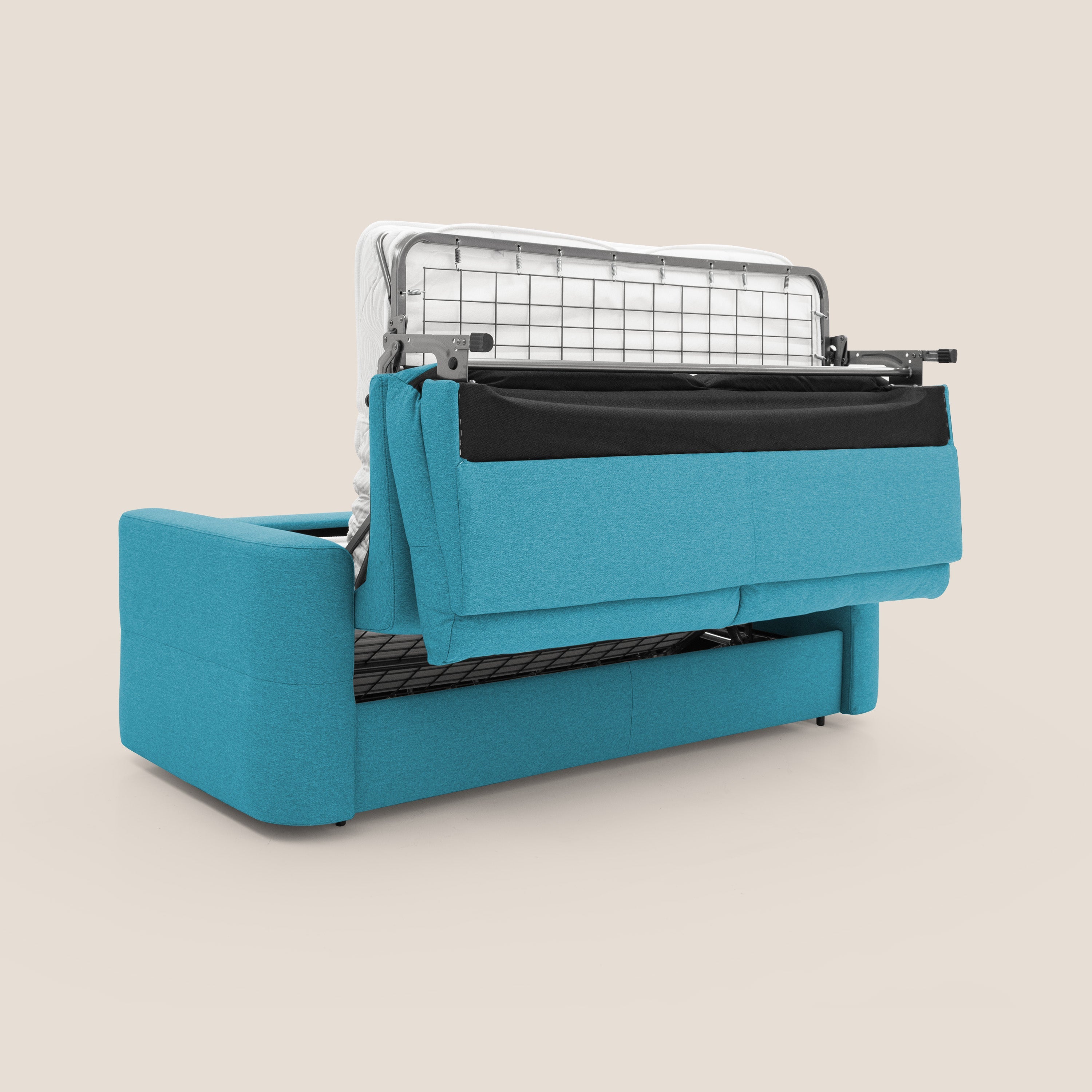 Cupido Divano letto materasso H18 cm e schienale alto in tessuto impermeabile simil cotone T13 azzurro - divani.store