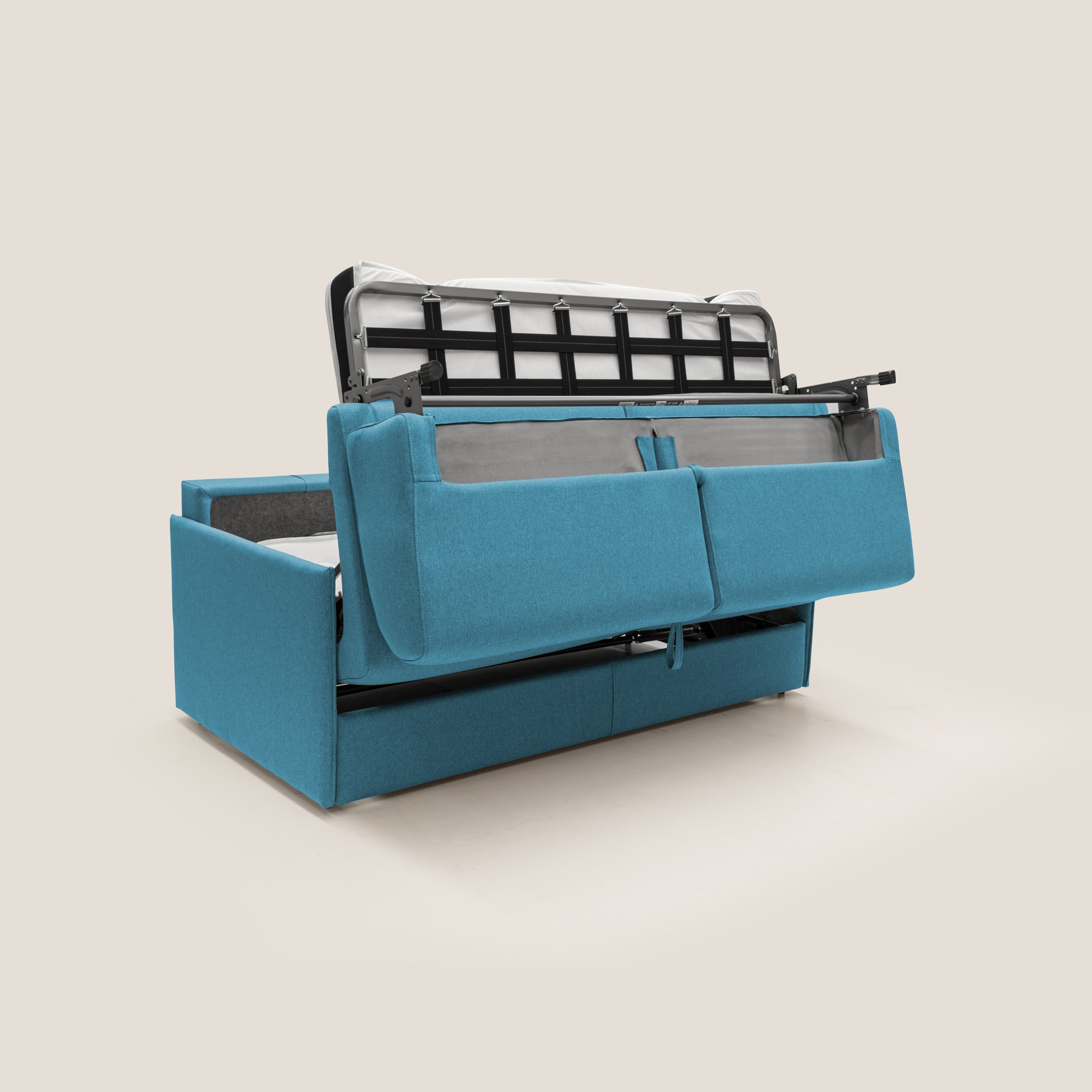 Evans Divano letto matrimoniale in tessuto impermeabile T13 azzurro - divani.store