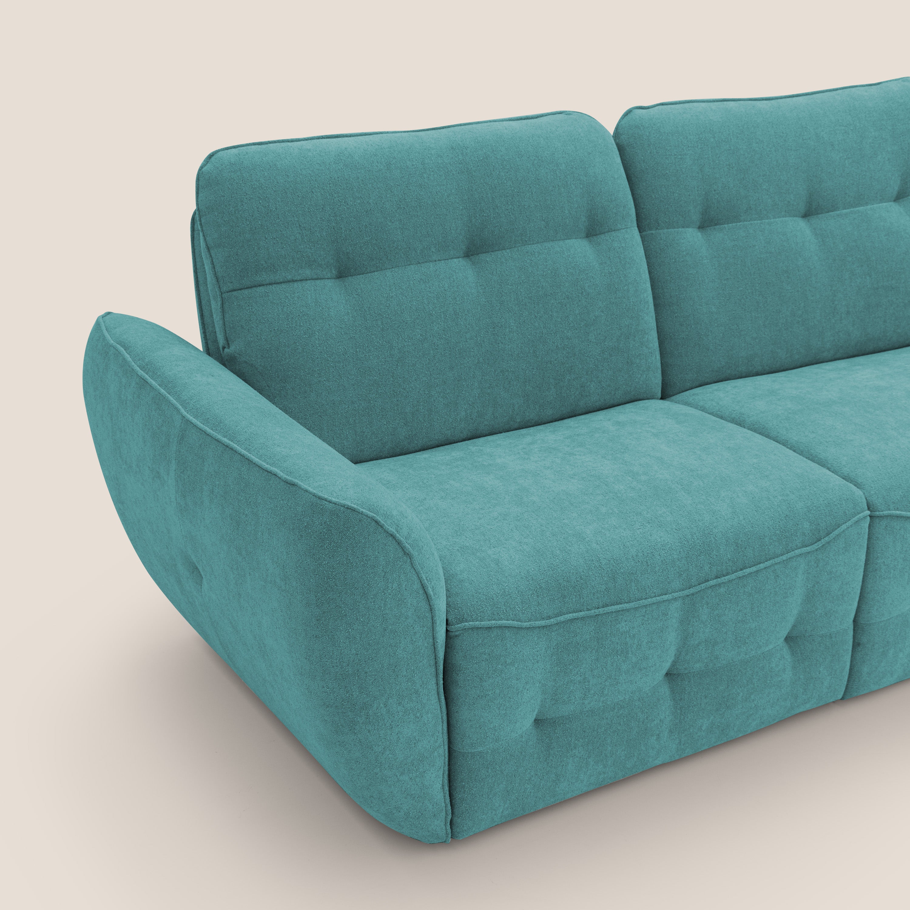 Cerbero divano 2 e 3 posti in morbido bouclé impermeabile T07 azzurro - divani.store