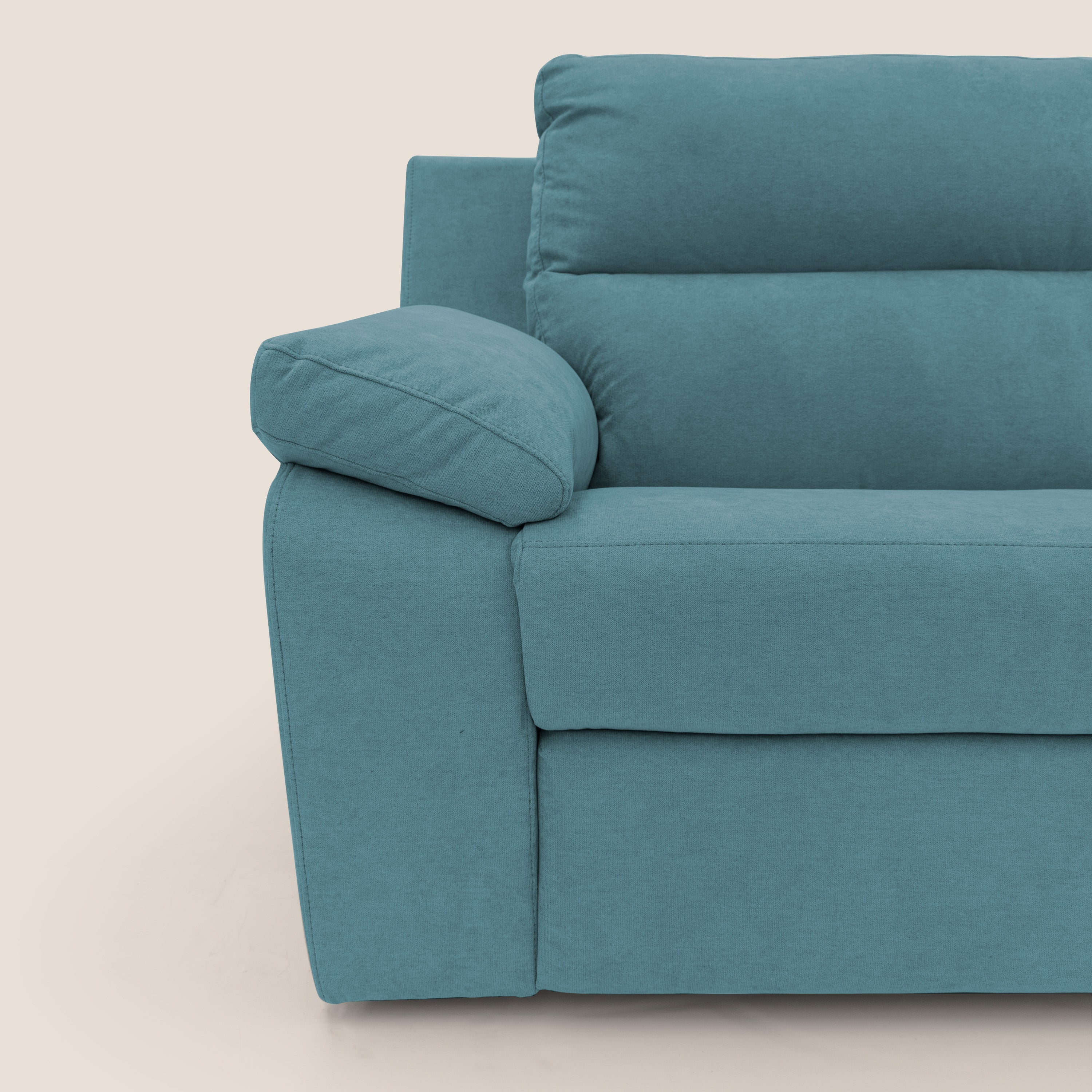 Romeo Divano relax con recliner elettrico in morbido tessuto impermeabile T02 azzurro - divani.store