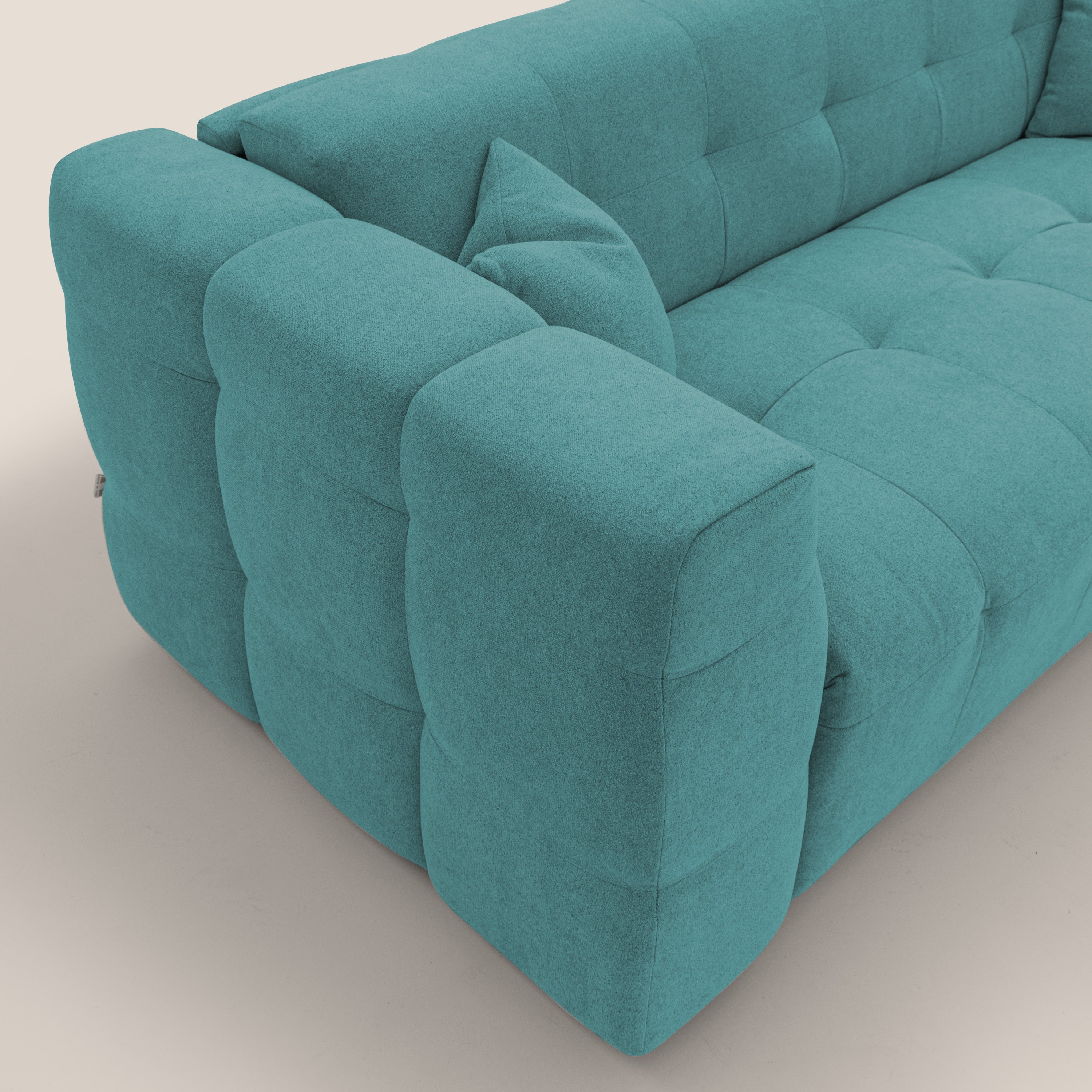 Tender Divano letto matrimoniale dal design innovativo in tessuto bouclet impermeabile T07 azzurro - divani.store